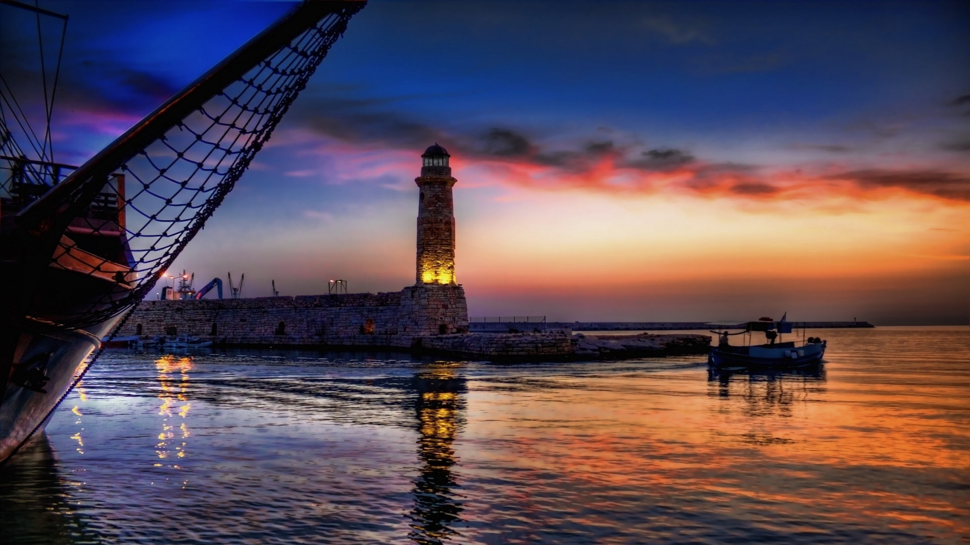 sunset, lighthouse, nature, hd, ocean, 1080P, HD Wallpaper