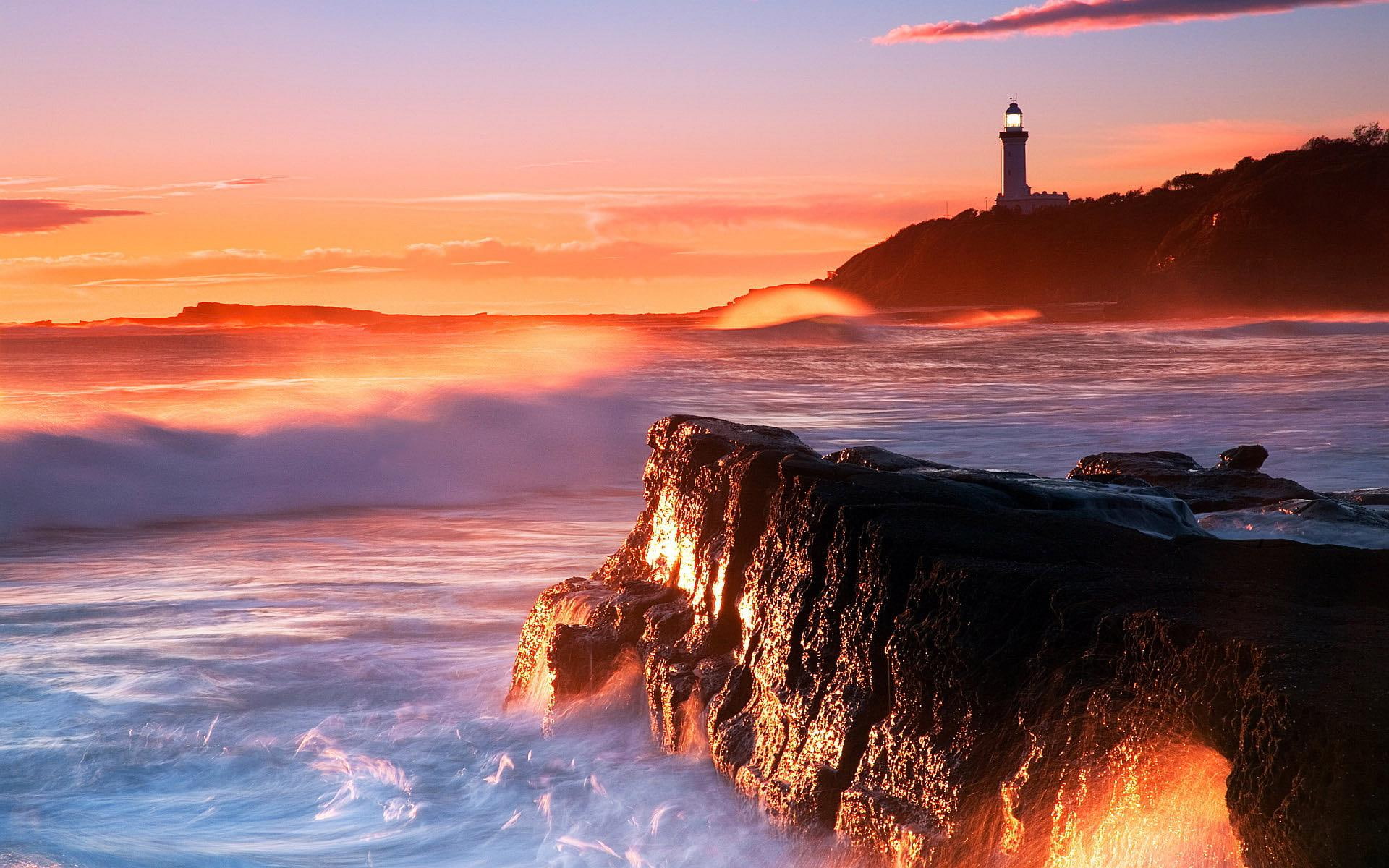 beach, coast, lighthouse, nature, 1080P, sunset, HD Wallpaper