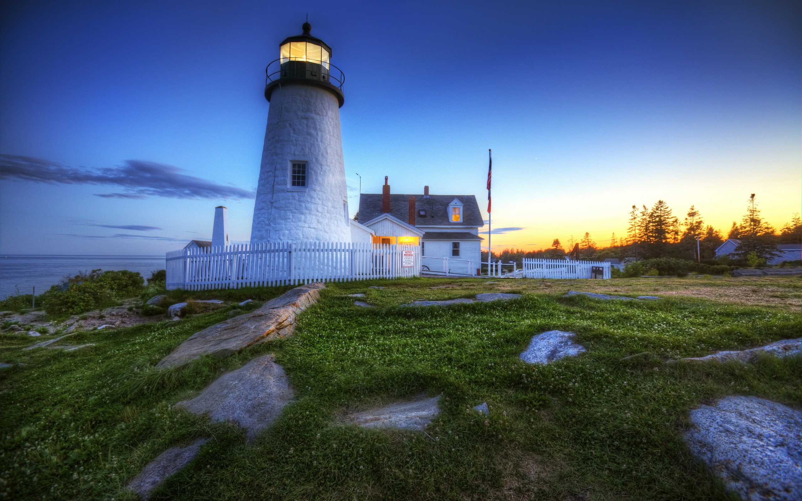 Sunset, Lighthouse, 2K, HD Wallpaper
