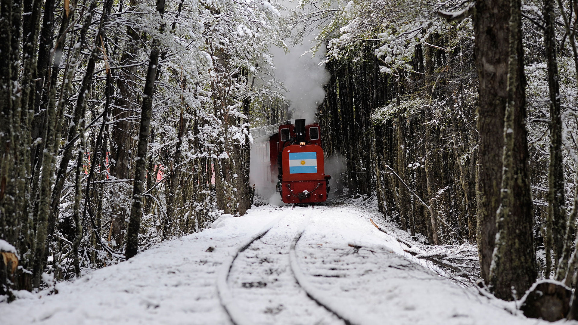 snow covered, train, ushuaia, nature, Patagonia, smoke, 1080P, HD Wallpaper