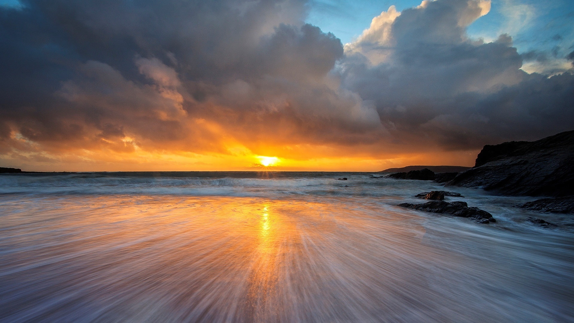 Ocean, Coast, Sea, 1080P, Wave, Landscape, Reflection, Sunset, HD Wallpaper