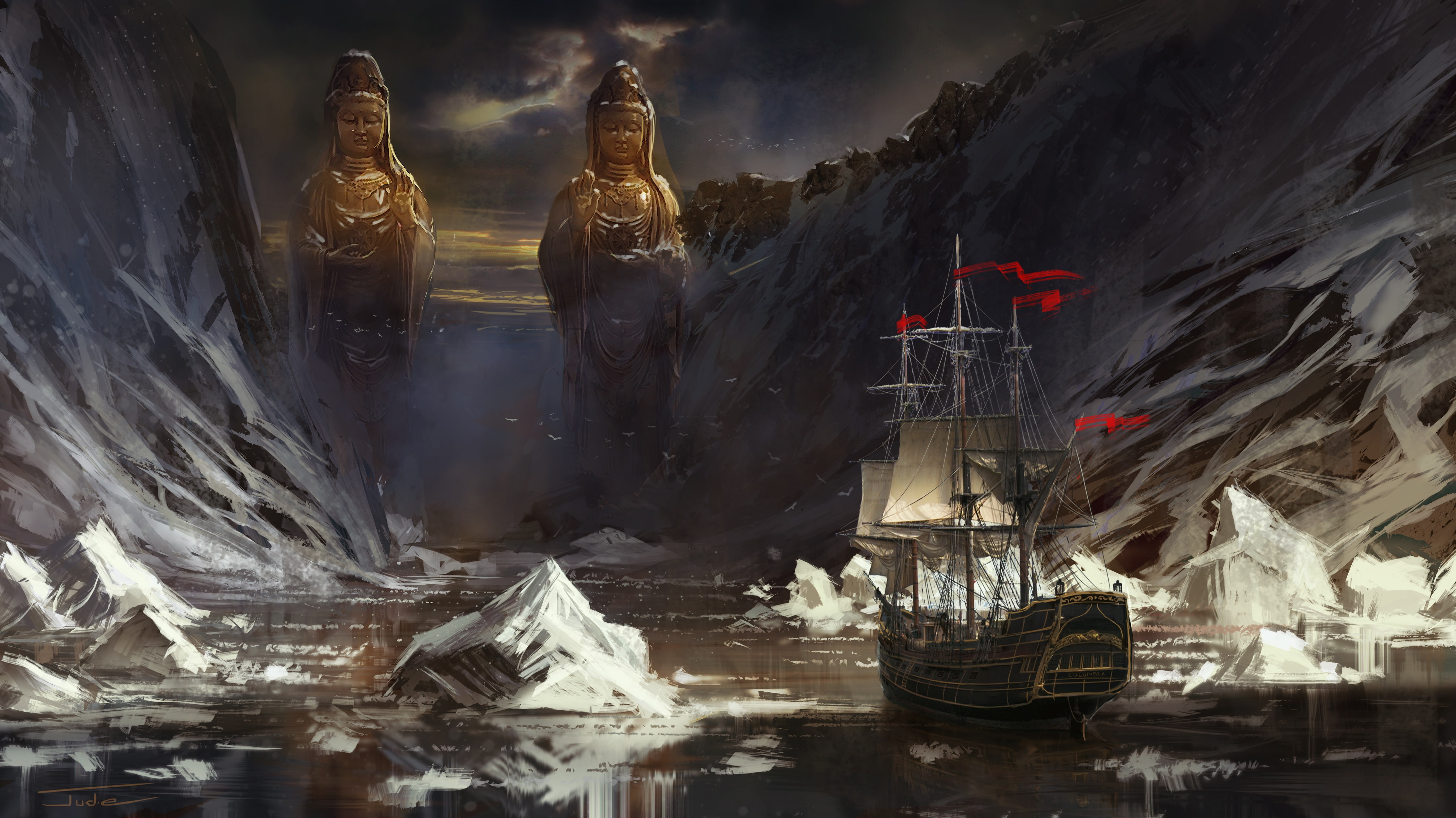 artwork, fantasy art, 4K, sailing ship, Jude Smith, HD Wallpaper