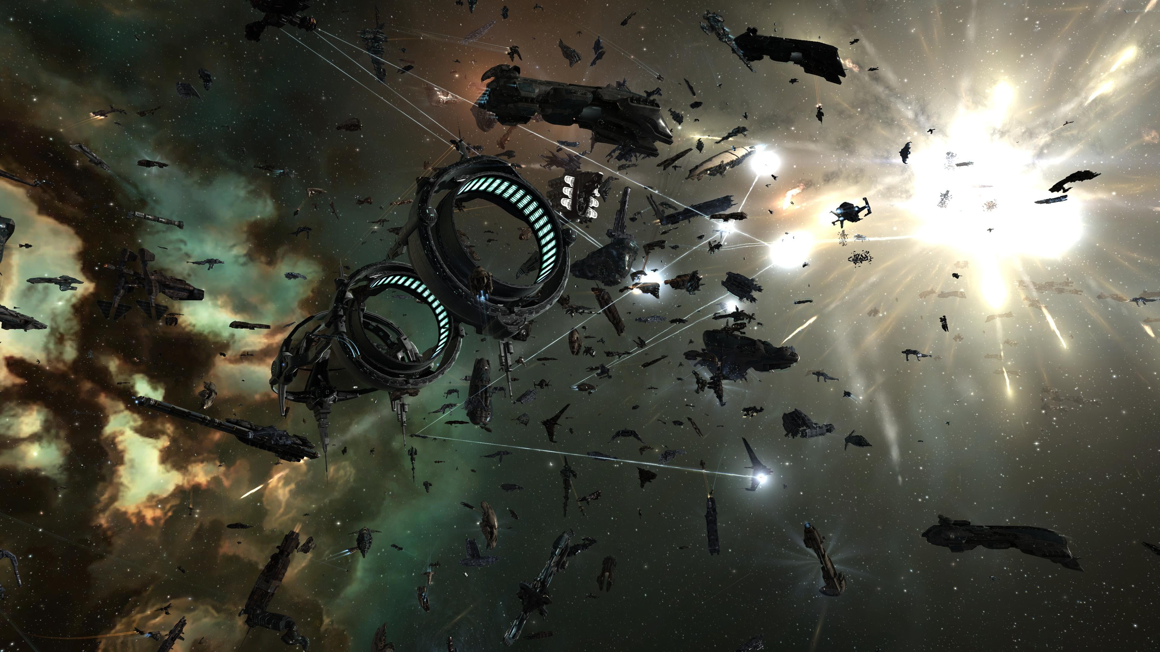 sky, group of animals, video games, no people, spooky, water, animal themes, futuristic, 4K, illustration, night, astronomy, Burn Jita, EVE Online, HD Wallpaper