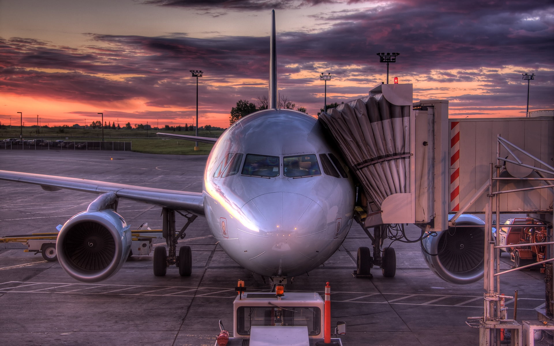 airport, airbus, gray, vacations, orange color, sunset, aerospace Industry, travel, sky, people Traveling, no people, 1080P, flying, aviation, airplane, HD Wallpaper