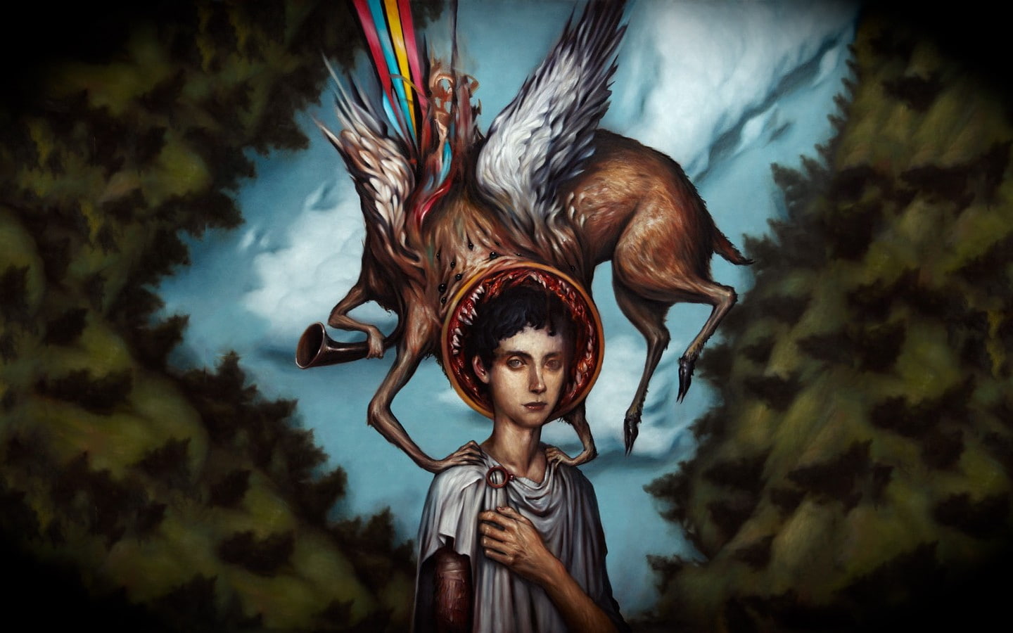 cloud - sky, art and craft, witch, portrait, one person, make-up, Circa Survive, creativity, fairy tale, fear, outdoors, 720P, horror, album covers, fantasy, HD Wallpaper