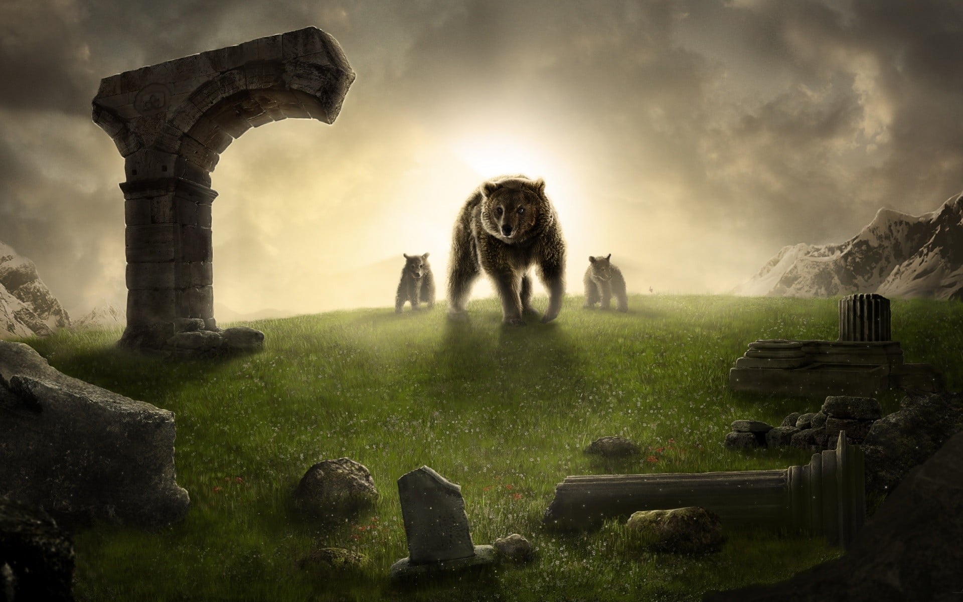 illustration, old ruin, outdoors, sky, history, digital art, no people, nature, day, archaeology, artwork, domestic animals, animal, animal wildlife, fantasy art, HD Wallpaper