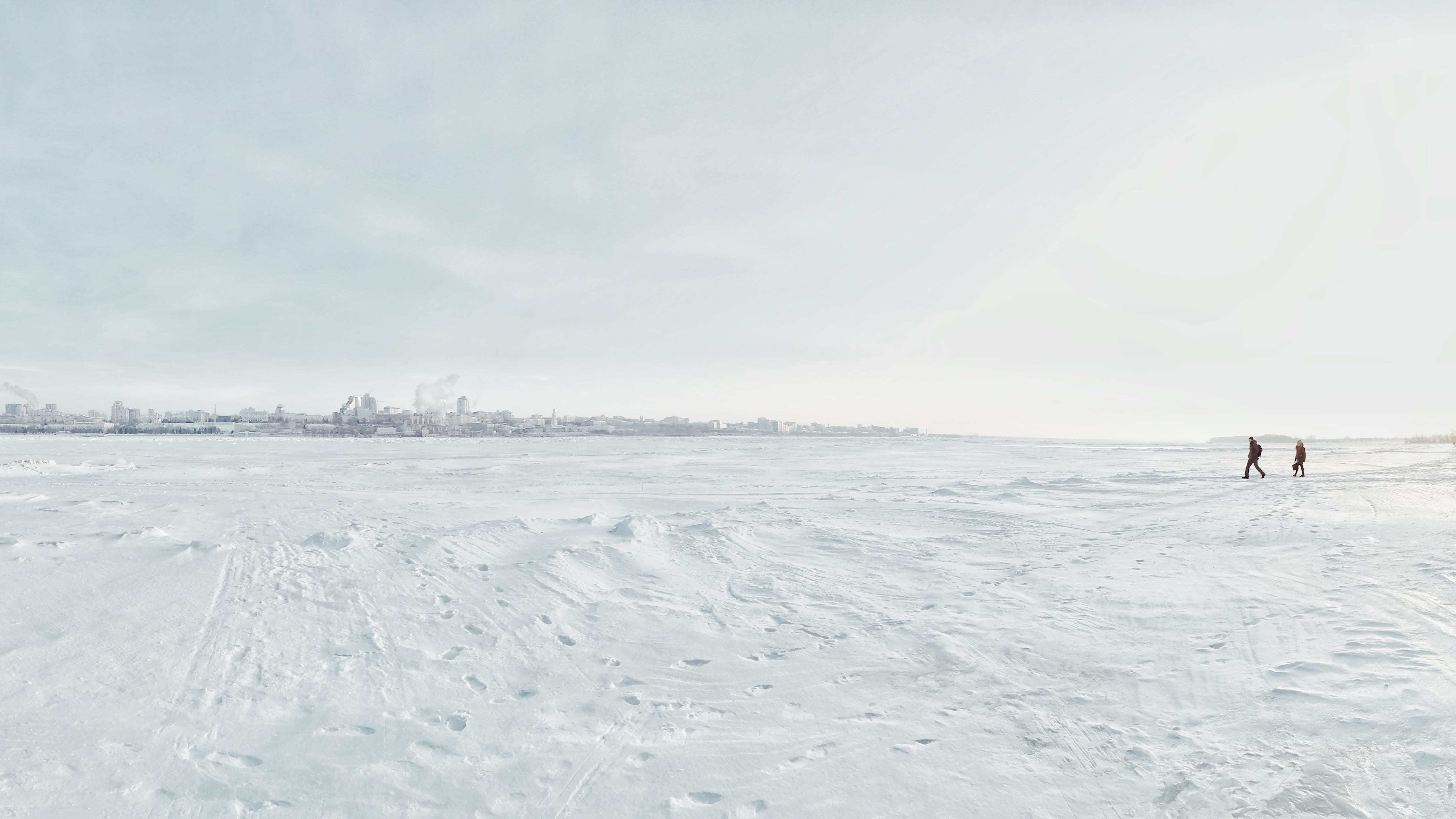 outdoors, beauty in nature, scenics - nature, nature, tranquility, standing, walking, people, snowscape, sky, ground, landscape, winter, animal themes, HD Wallpaper