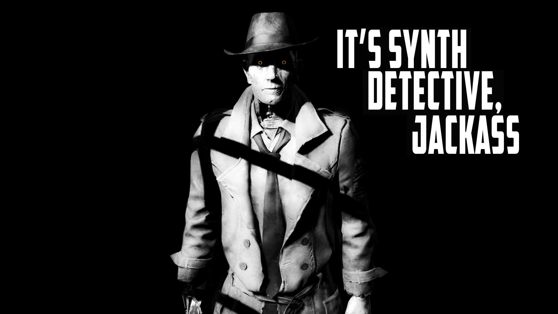 Synth, quote, monochrome, Nick Valentine, 1080P, Fallout, Fallout 4, HD Wallpaper