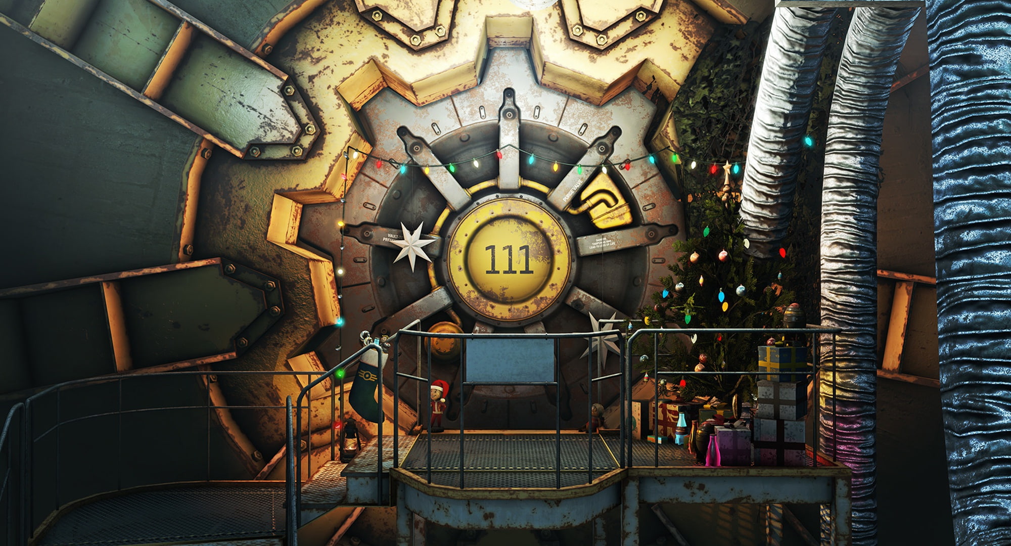 New year, Vault-TEC, Fallout 4 Christmas, Bethesda Game Studios, Art, Gifts, Christmas, Holiday, 111, 1080P, by Digital Frontiers, Boltyboy, Fallout 4, HD Wallpaper