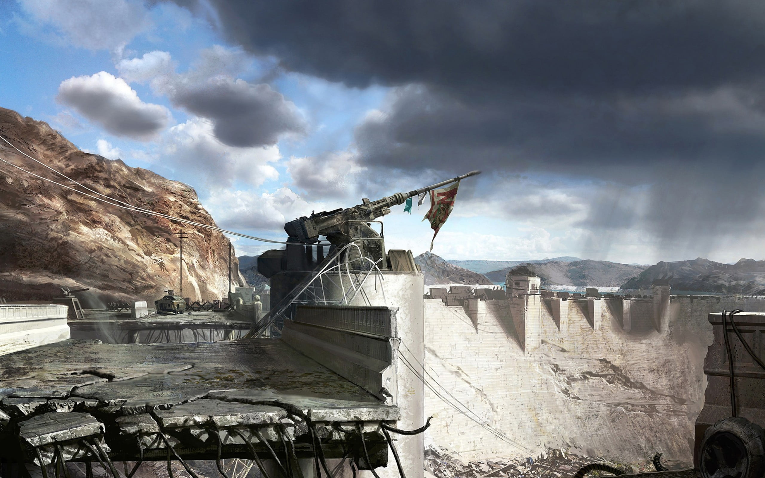 nature, mountain, outdoors, hydroelectric power, bridge, no people, broken, Fallout: New Vegas, renewable energy, building exterior, architecture, cloud - sky, HD Wallpaper