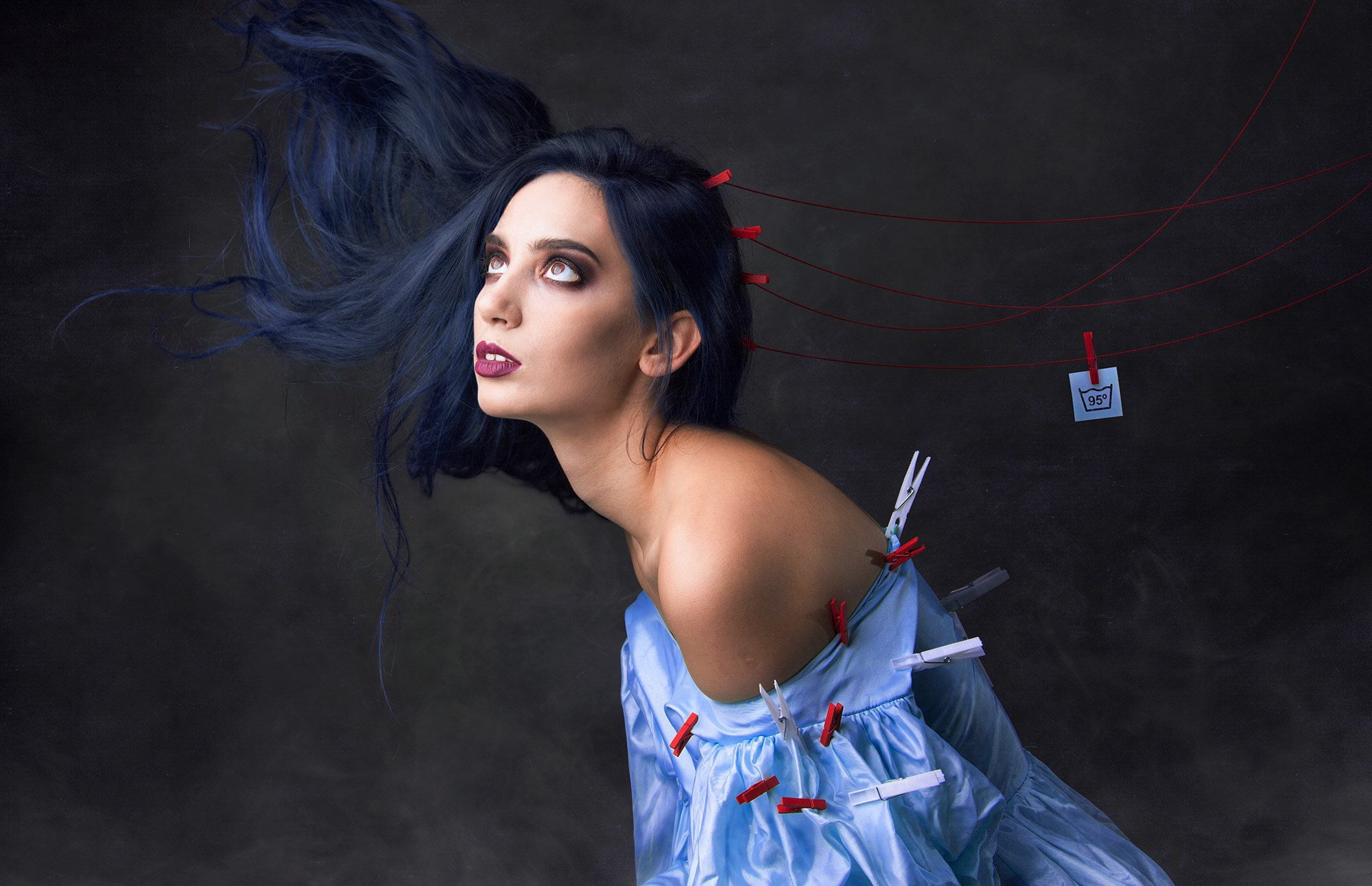 fashion, 1080P, looking, beauty, long hair, studio shot, beautiful woman, Clothespins, hairstyle, hair, indoors, portrait, young adult, face, beautiful people, HD Wallpaper