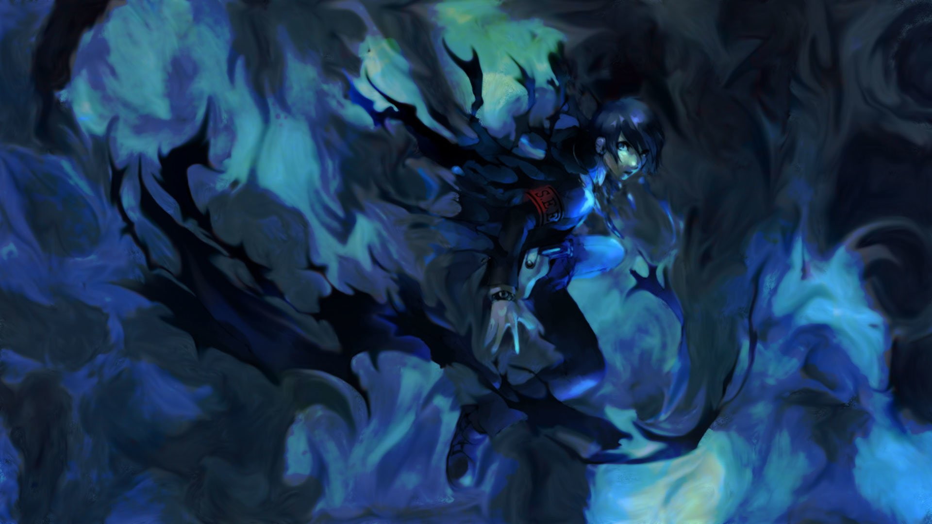 textured, backgrounds, black background, abstract backgrounds, close-up, multi colored, motion, ink, full frame, Minato Arisato, sea, Persona 3, indoors, HD Wallpaper