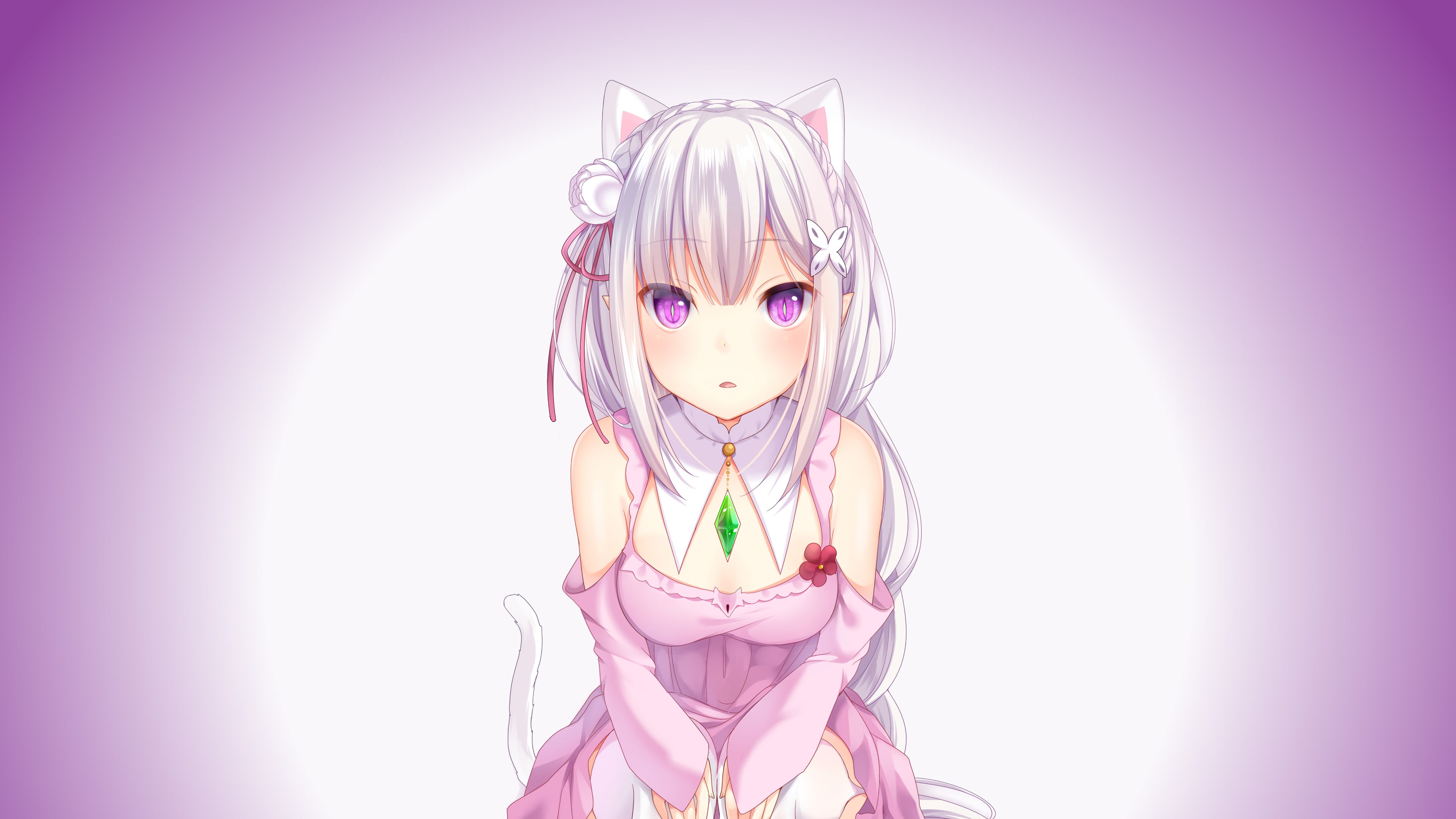 Anime girl, 4K, Emilia, 4K, ReZero, HD Wallpaper