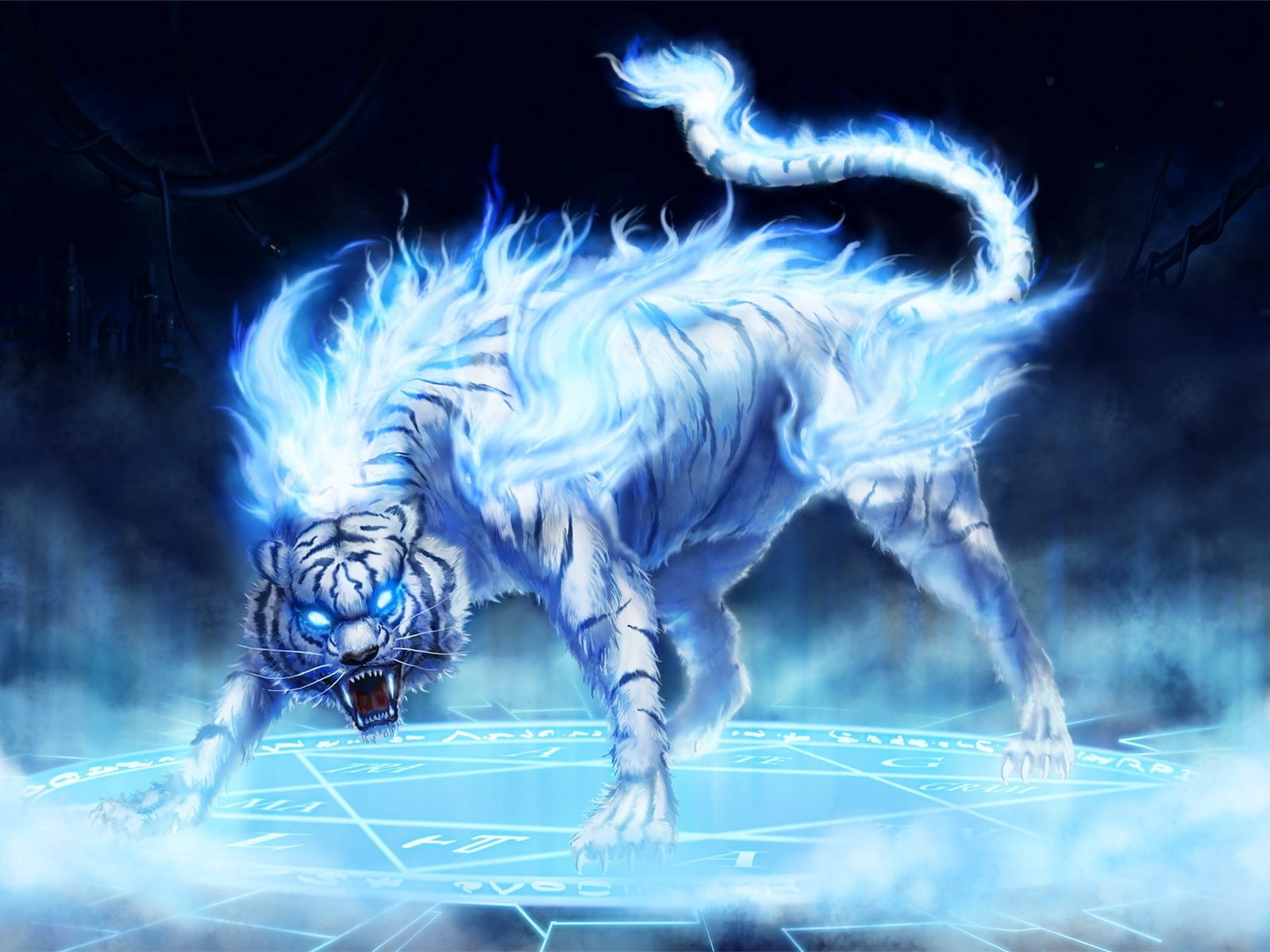 tiger, backgrounds, art and craft, architecture, abstract, animal, fantasy, science, travel, motion, people, 720P, futuristic, black background, digital composite, HD Wallpaper