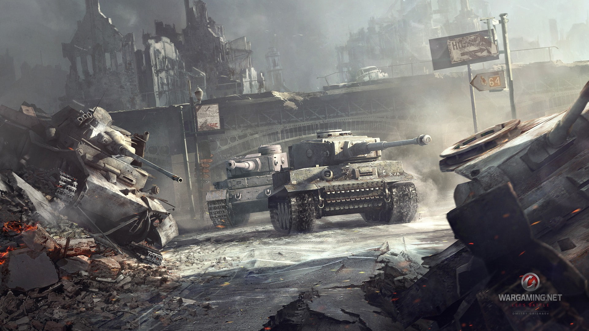 smoke, heavy tanks, war, Tiger(P), Tiger, German, tanks, WoT, the city, World of tanks, 1080P, HD Wallpaper