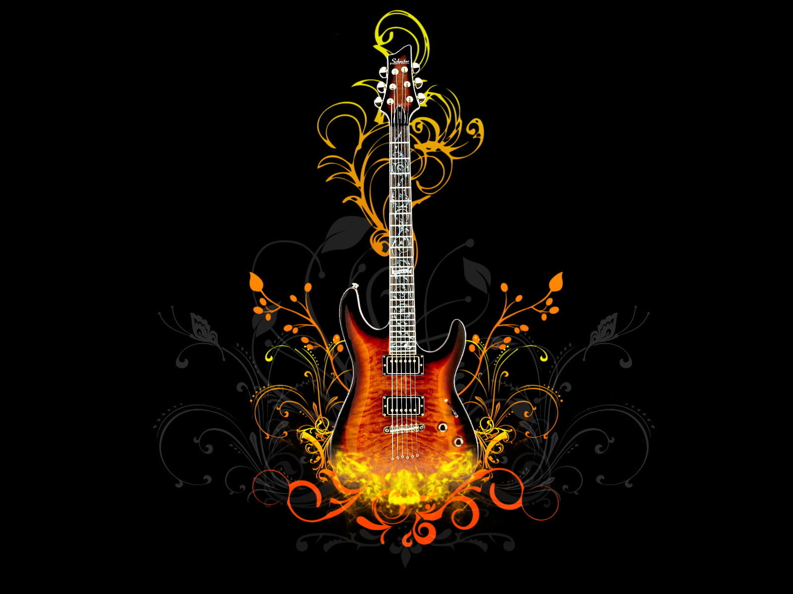 guitar, hd, burst, 720P, orange, music, electric, HD Wallpaper