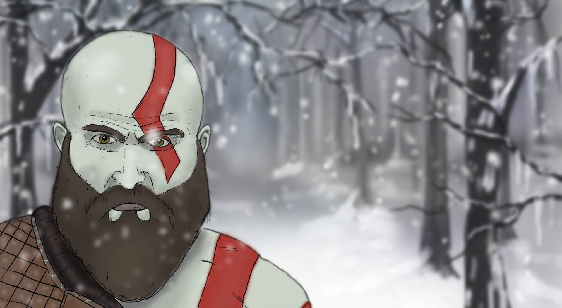 obscured face, human representation, representation, God Of War, focus on foreground, cold temperature, day, godofwar, 1080P, nature, painting, outdoors, HD Wallpaper