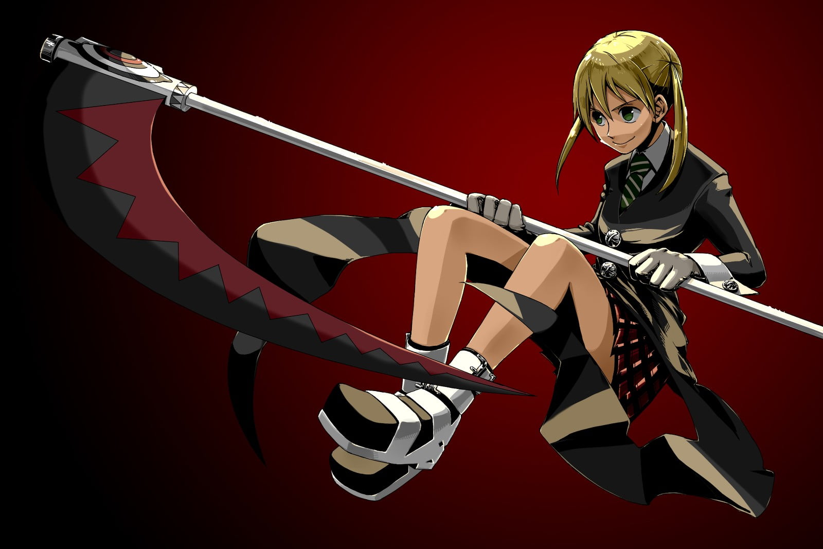 one person, full length, young women, Maka Albarn, blond hair, young adult, anime girls, anime, clothing, beauty, colored background, sitting, beautiful woman, HD Wallpaper
