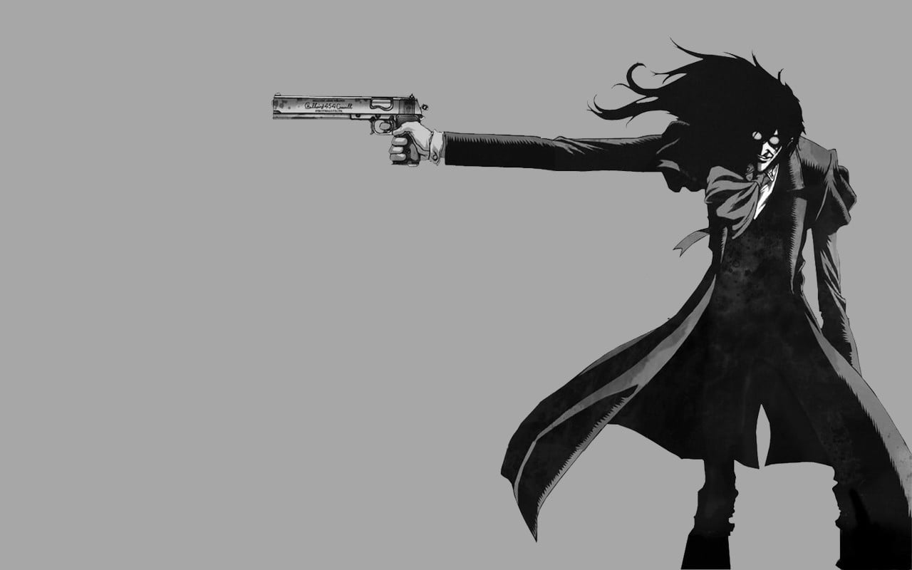 character, arts culture and entertainment, lifestyles, hairstyle, leisure activity, holding, adult, manga, 720P, anime, Hellsing, nature, indoors, weapon, HD Wallpaper