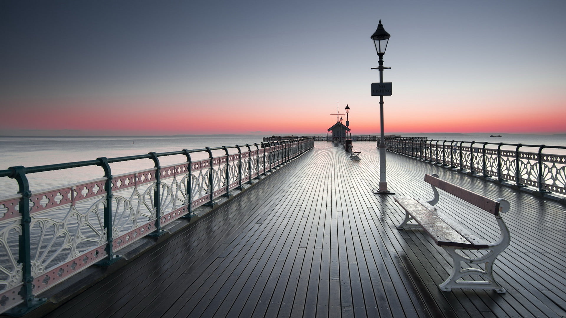 beauty in nature, nature, sunset, street light, white, bridge, sea, water, scenics - nature, 1080P, lighting equipment, direction, sky, wooden, street, HD Wallpaper