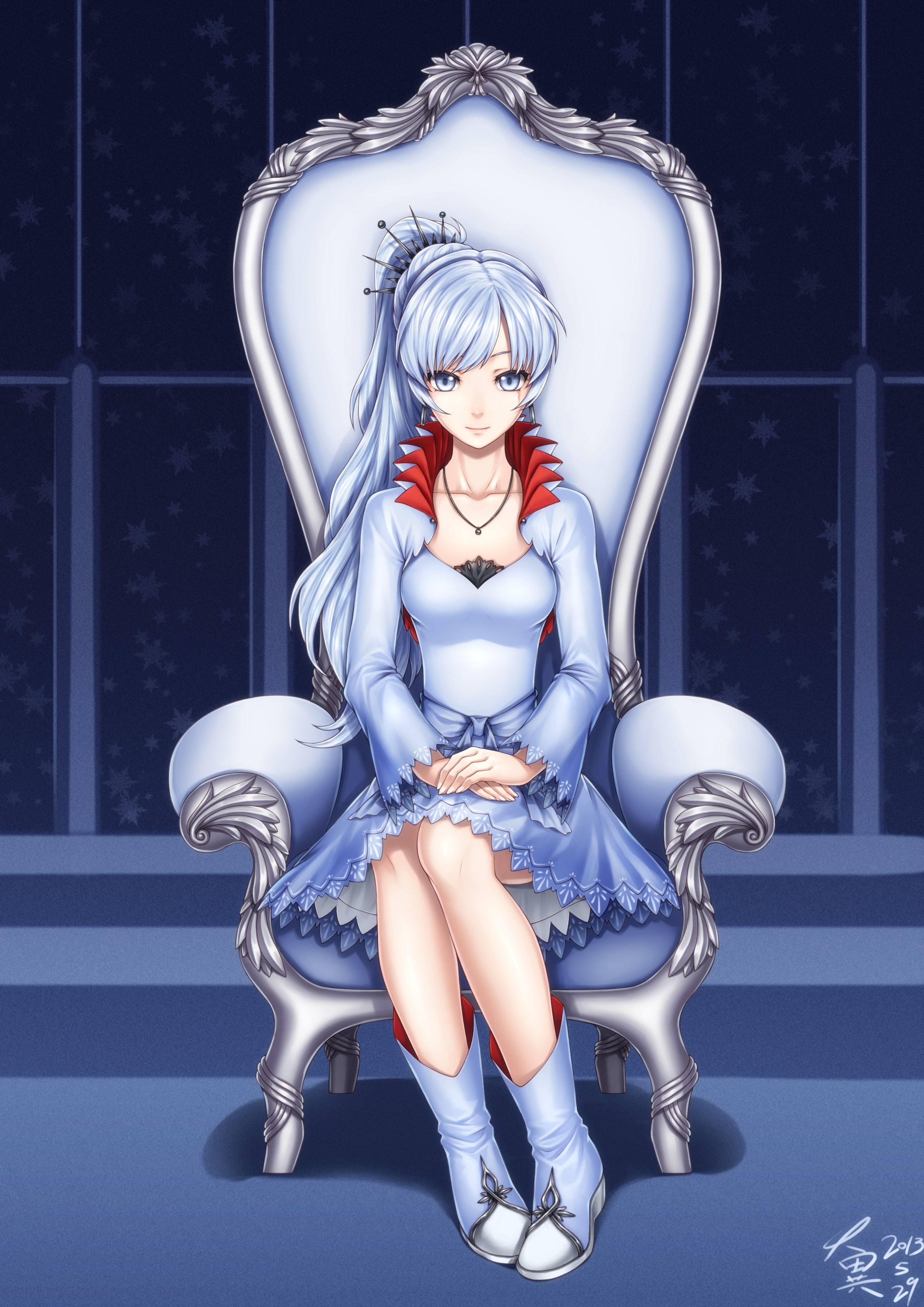 anime girls, Weiss Schnee, blue eyes, long hair, blue hair, 2K, RWBY, anime, Phone HD Wallpaper