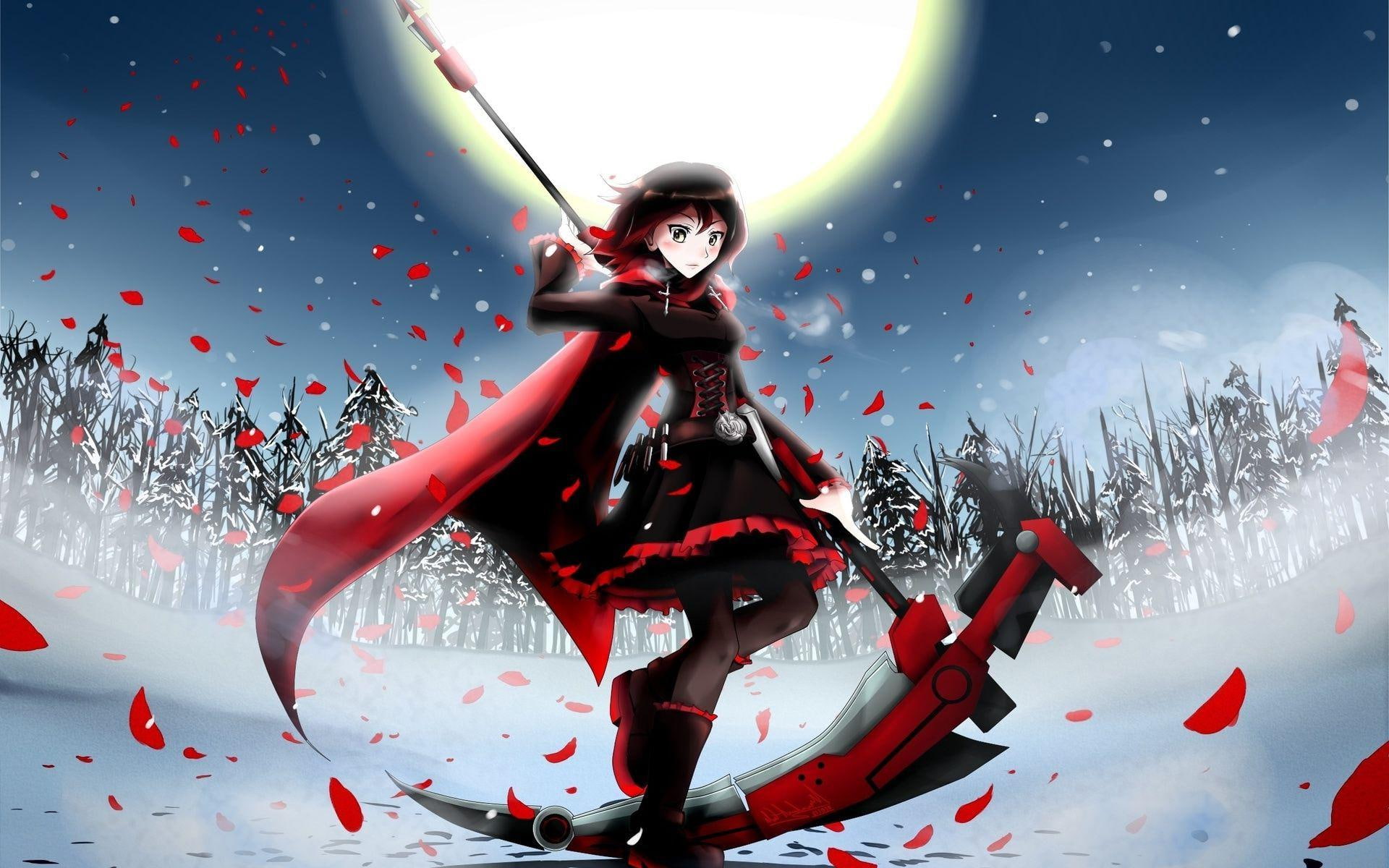 haired, rwby, anime, rose, illustration, ruby rose, ruby, girl, 1920x1200, 1080P, black, HD Wallpaper