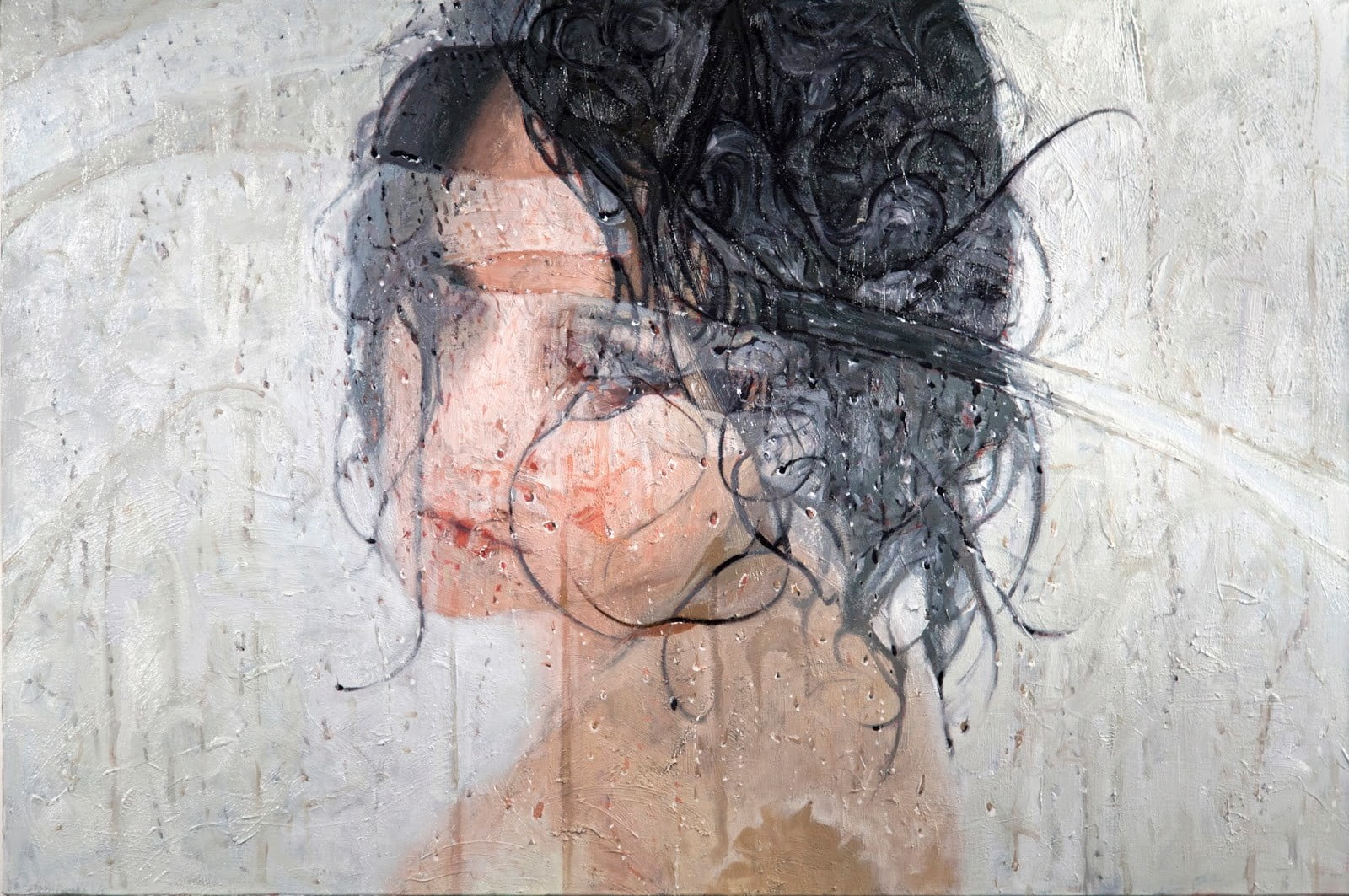 young adult, human body part, black hair, Alyssa Monks, digital composite, indoors, abstract, hair, painting, portrait, hairstyle, creativity, 720P, multiple exposure, HD Wallpaper