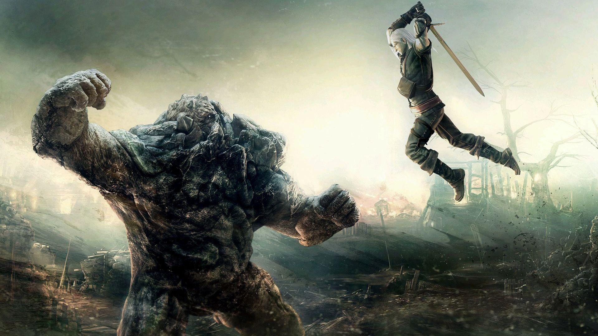 warriors, battle, sword, weapon, fight, showdown, artwork, creature, 1080P, 3d and abstract, fantasy, HD Wallpaper
