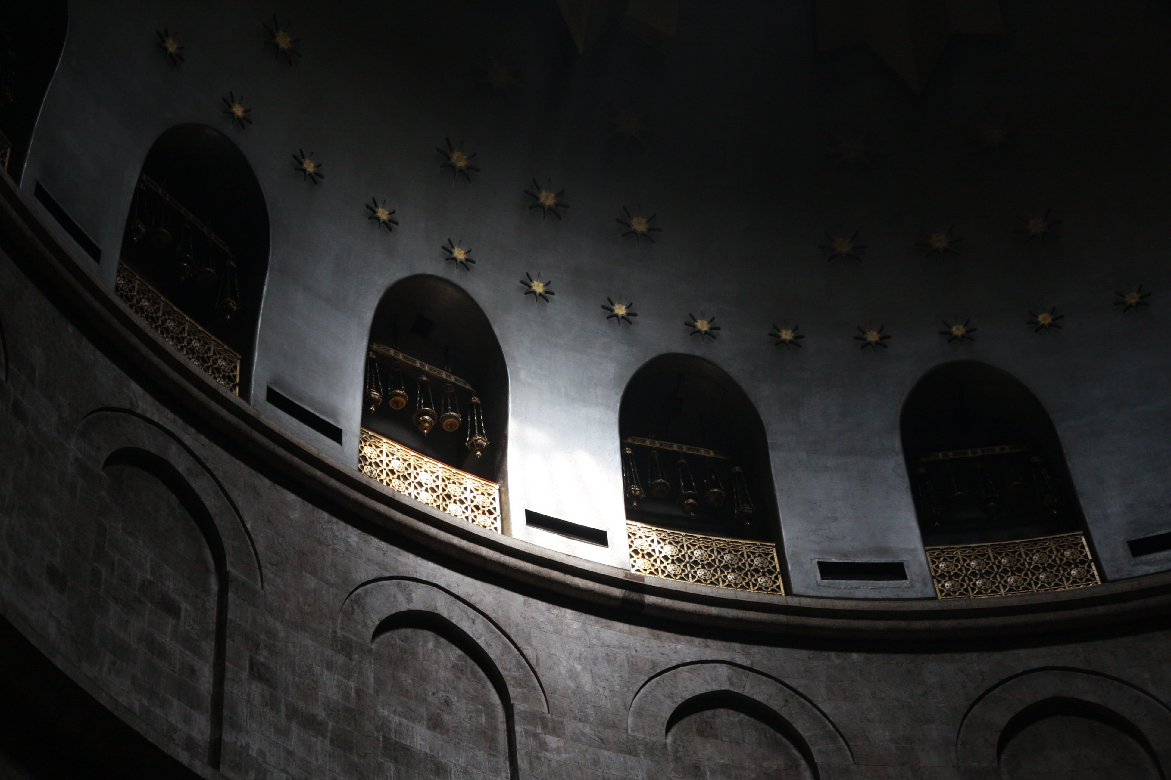 travel, israel, religion, jerusalem, ceiling, history, arch, low angle view, travel destinations, 4K, place of worship, architecture, text, window, built structure, HD Wallpaper