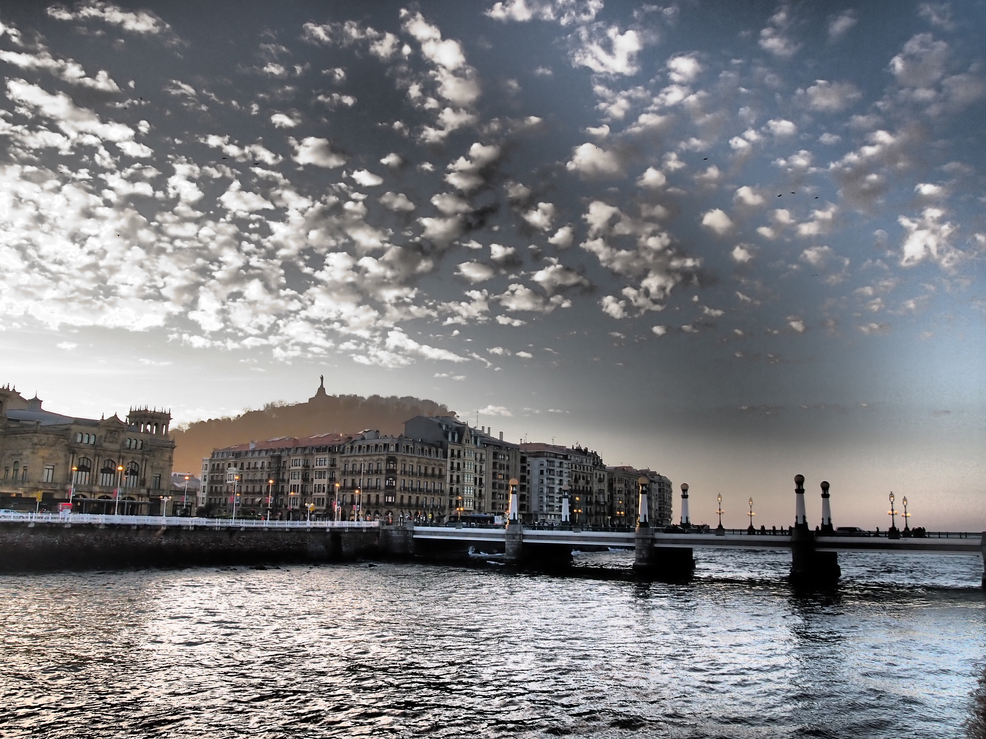 water, cityscape, outdoors, empty country, building exterior, san sebastian, architecture, sky, harbor, built structure, nature, waterfront, sea, 4K, cloud - sky, HD Wallpaper