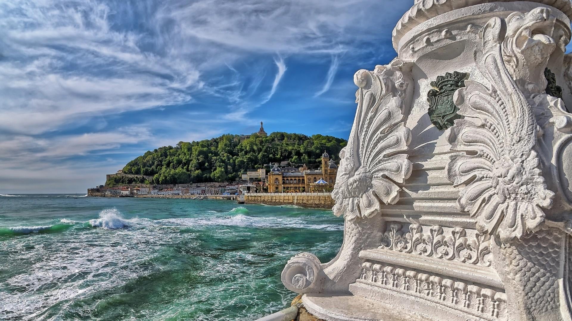 donostia, spain, coast, architecture, sea, bay of biscay, solid, landmark, craft, built structure, power in nature, cloud, beach, day, no people, land, HD Wallpaper