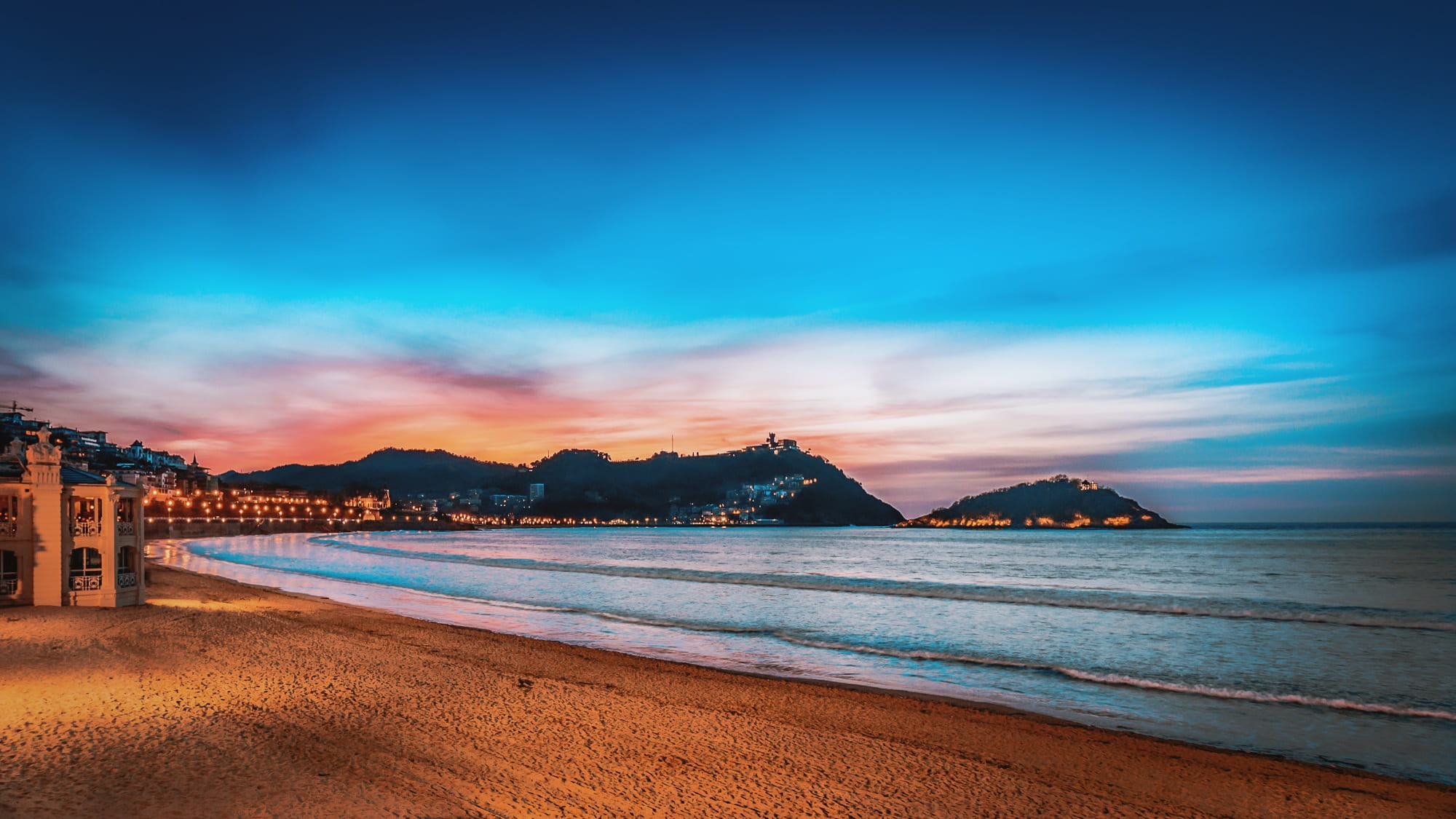 water, outdoors, travel destinations, nature, tranquil scene, land, bay, cloud - sky, landscape, sunset, scenics - nature, no people, night, mountain, dusk, HD Wallpaper