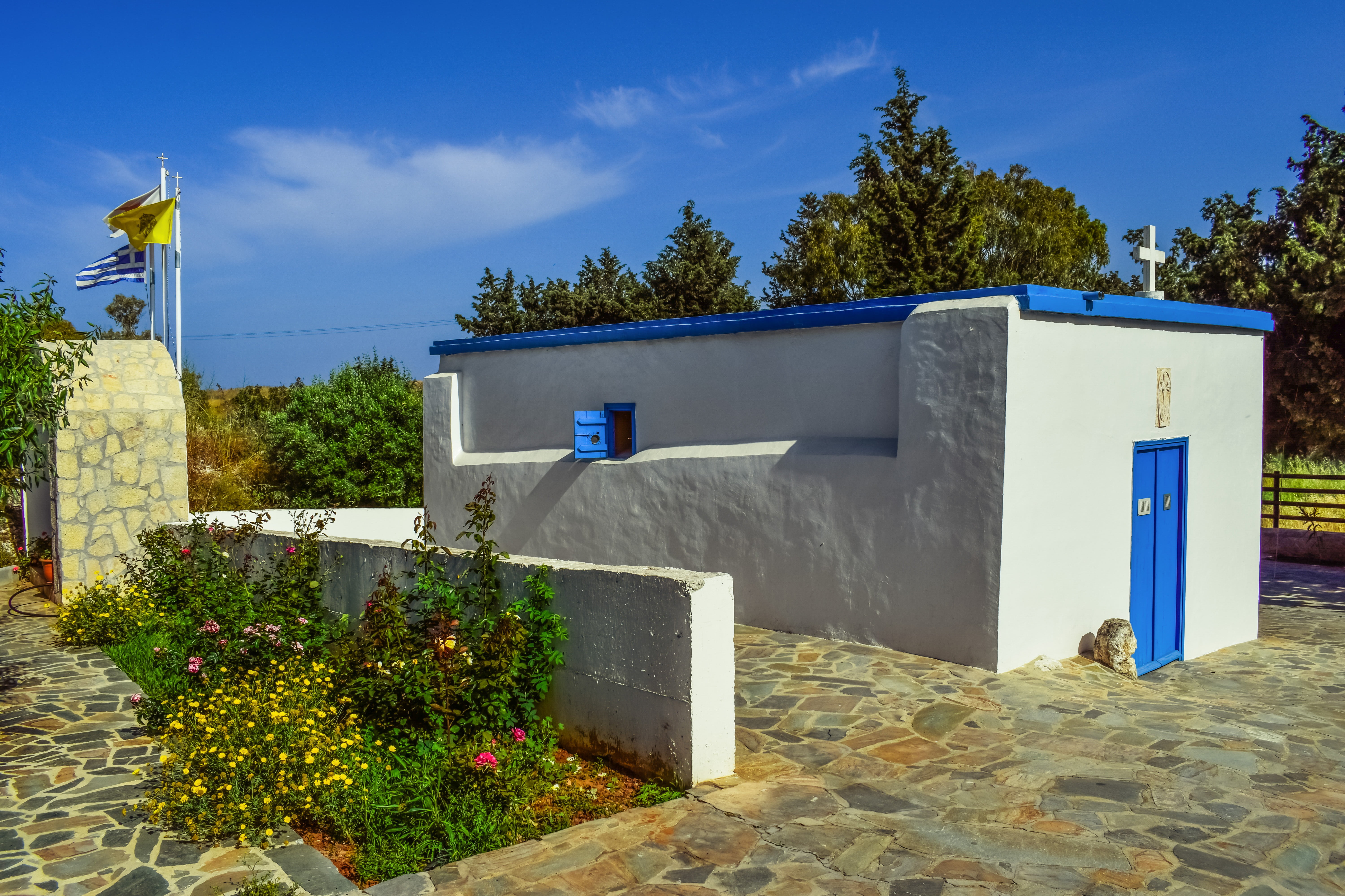 no people, sky, architecture, growth, wall, orthodox, day, outdoors, flower, flowering plant, paralimni, ayia varvara, building, chapel, plant, nature, HD Wallpaper