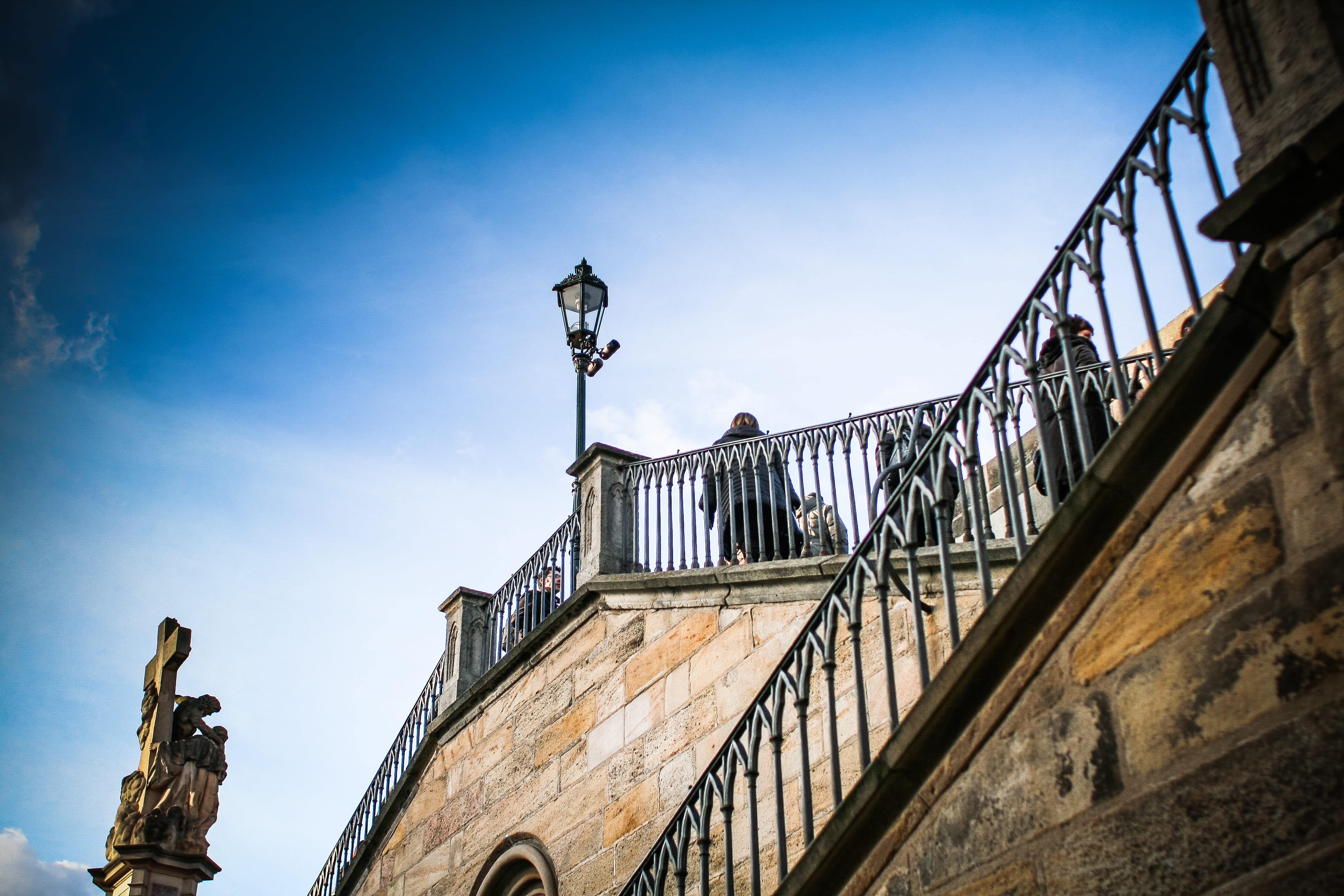 day, charles, low angle view, uK, architecture And Buildings, art and craft, Architecture, no people, built Structure, bridge, blue, Prague, sculpture, HD Wallpaper