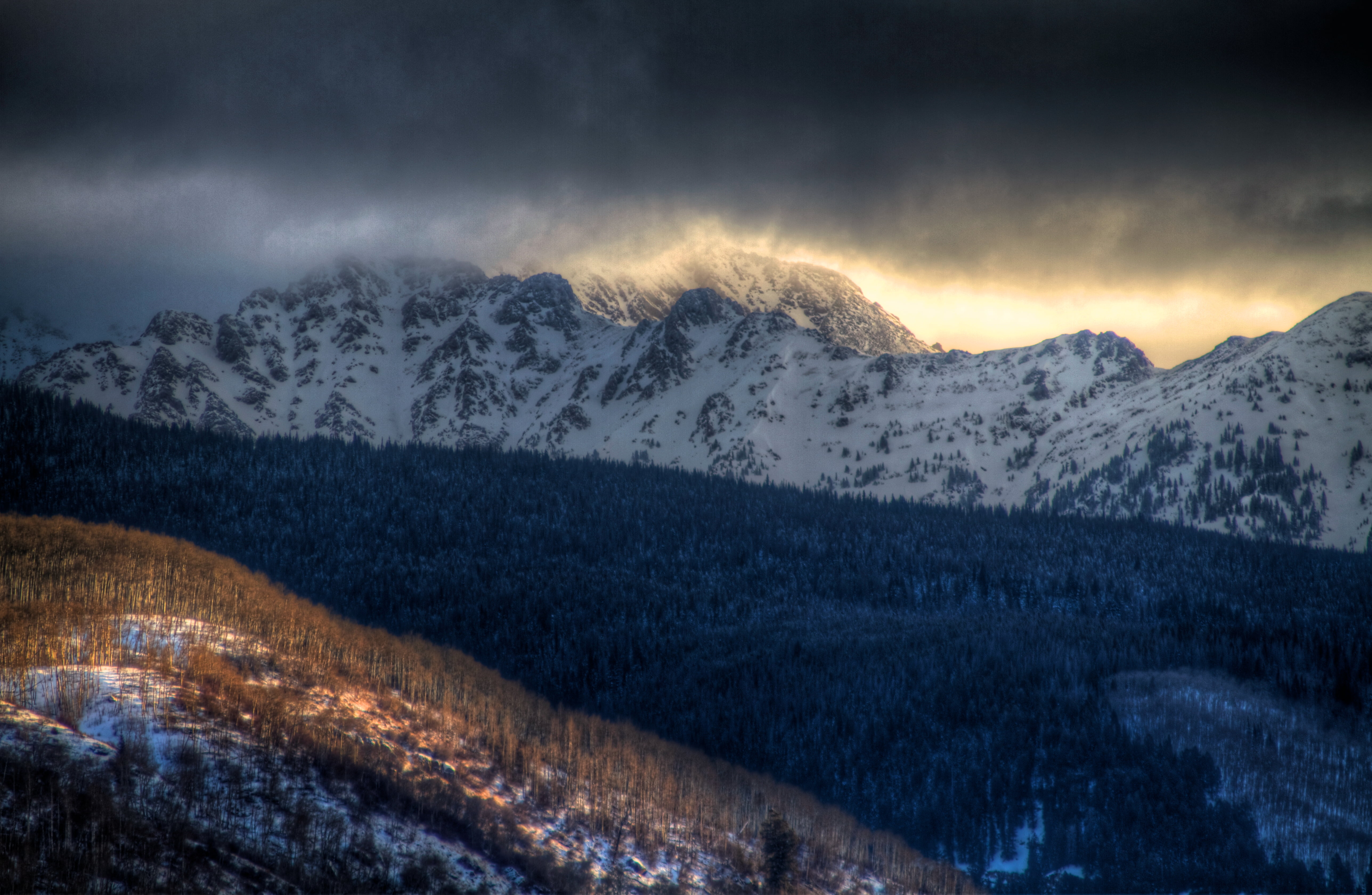 golden, teva, colorado, cold, landscape, nature, golden hour, gore  range, winter, tree, 5K, mountain Peak, lighting, mountain, near, tamron, USA, snow, HD Wallpaper