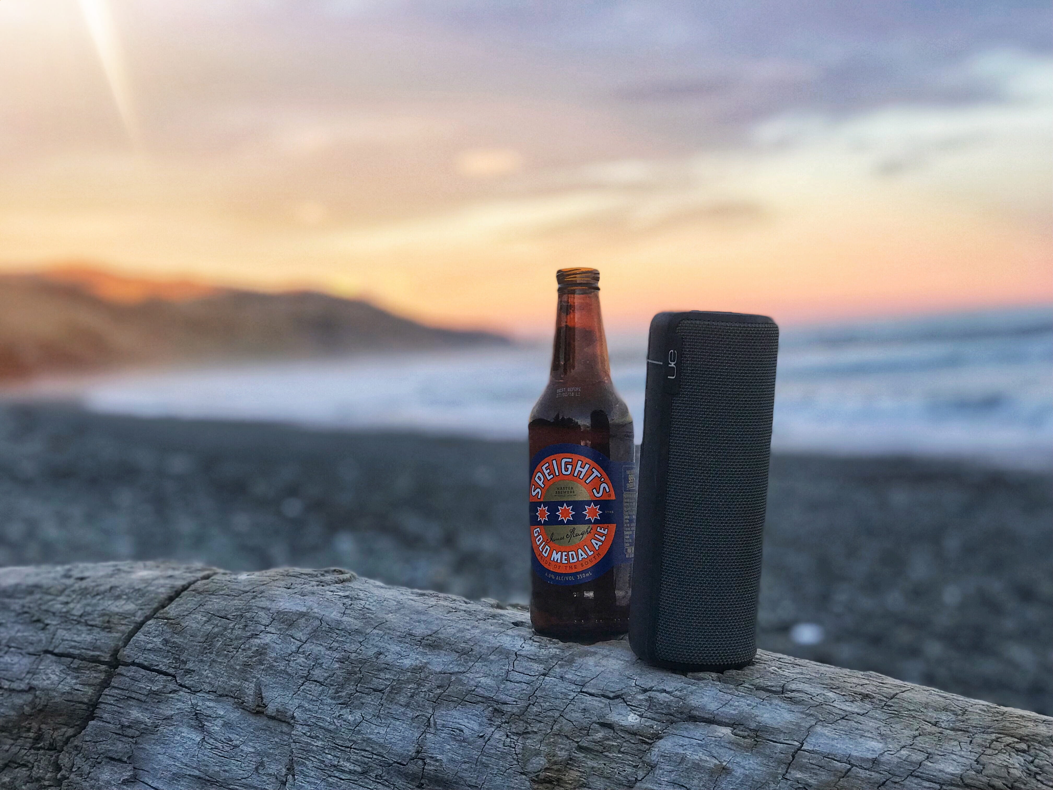 bottle, speights, gore bay, scenery, container, alcohol, refreshment, no people, drink, wood - material, cloud - sky, outdoors, ue boom, nature, beauty in nature, HD Wallpaper