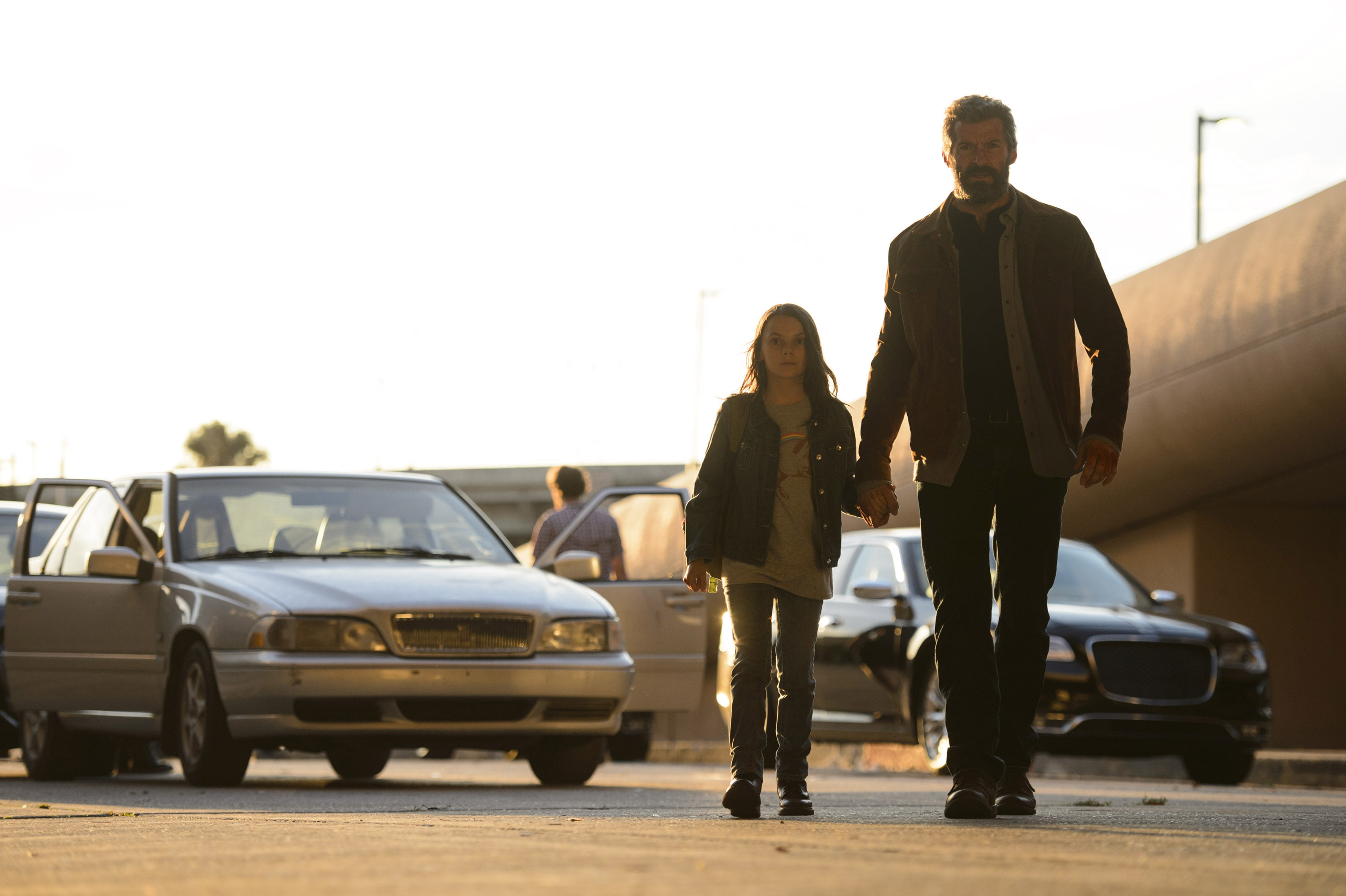 clear sky, mode of transportation, hugh jackman, casual clothing, 2K, movies, women, two people, 2017 movies, land vehicle, sky, logan, adult, young adult, HD Wallpaper