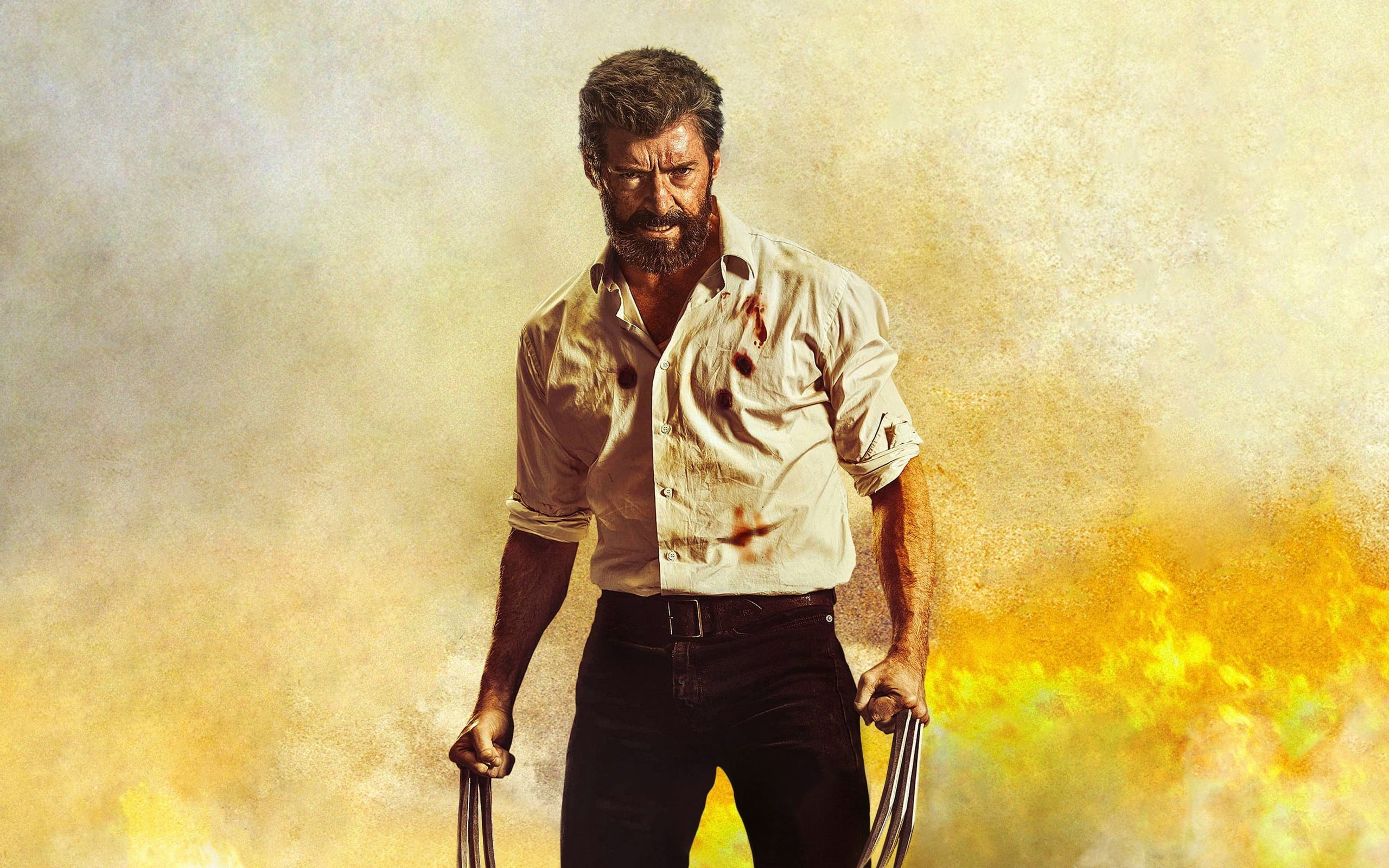 movie, 2K, hugh, yellow, front view, sign, standing, smoke - physical structure, looking at camera, men, lifestyles, young adult, jackman, nature, HD Wallpaper