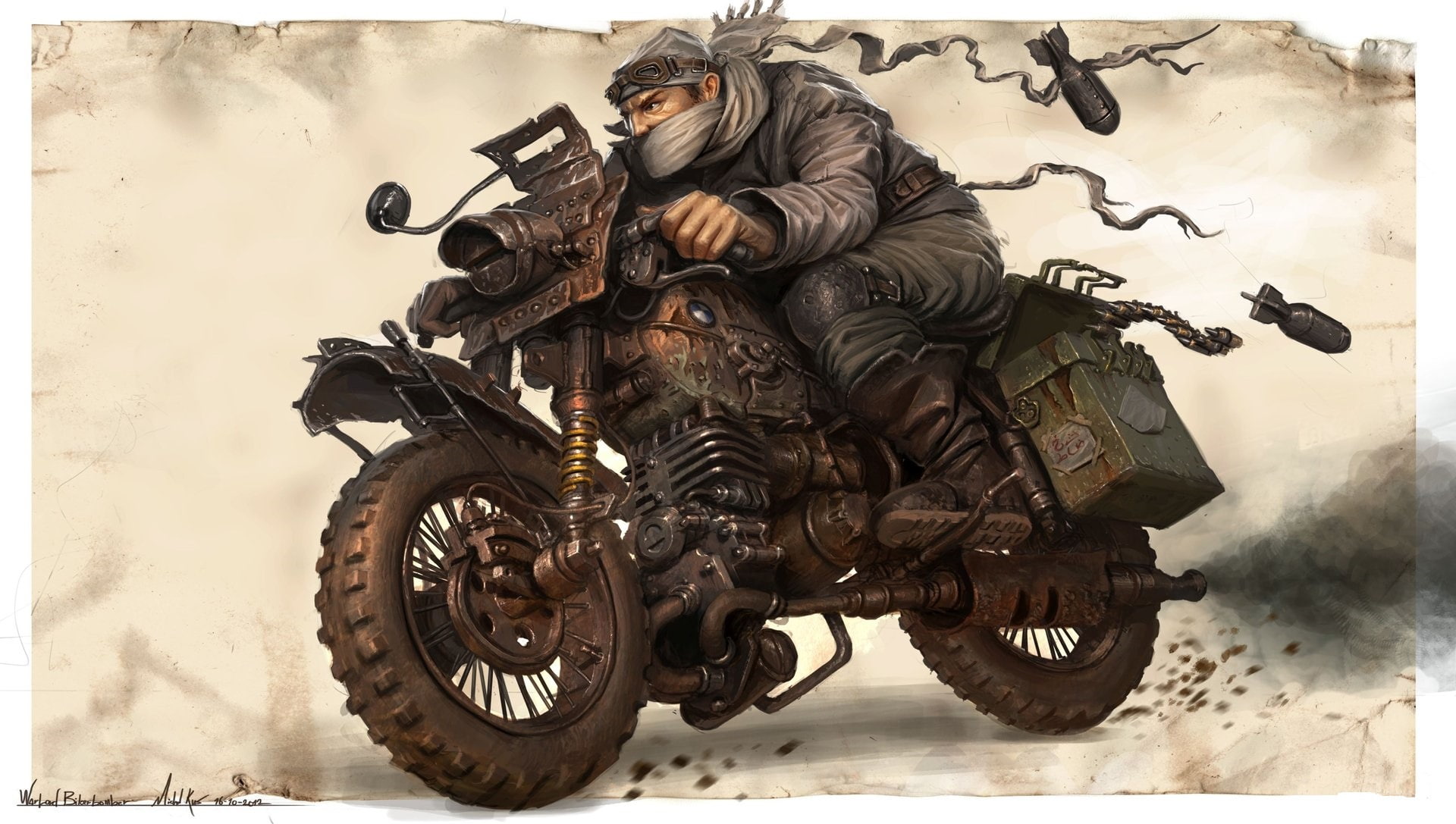 Warlord Biker, Michal Kus, bike, art, warrior, 1080P, HD Wallpaper