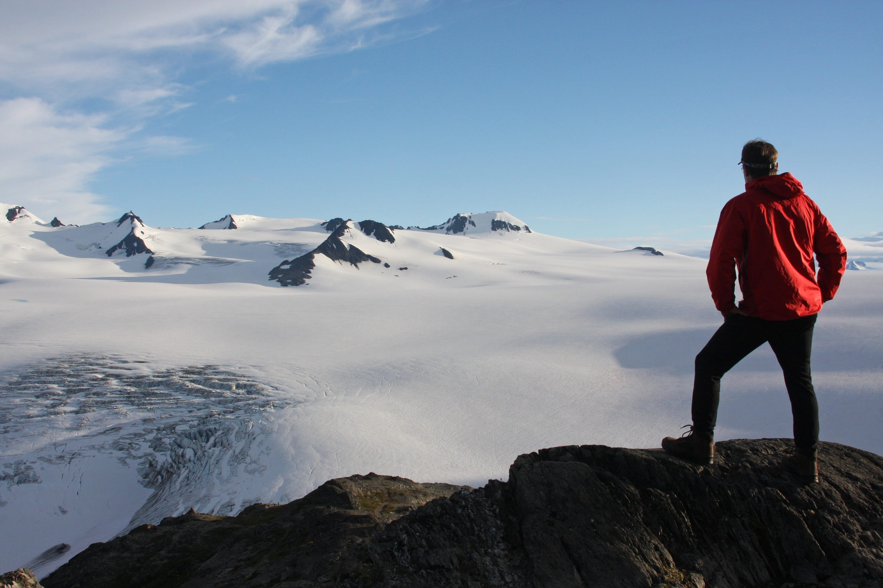 hike, usa, pfeiffenberger, sky, climb, rock - object, one person, mountaineer, harding icefield, full length, man, winter, nature, standing, rock, leisure activity, HD Wallpaper