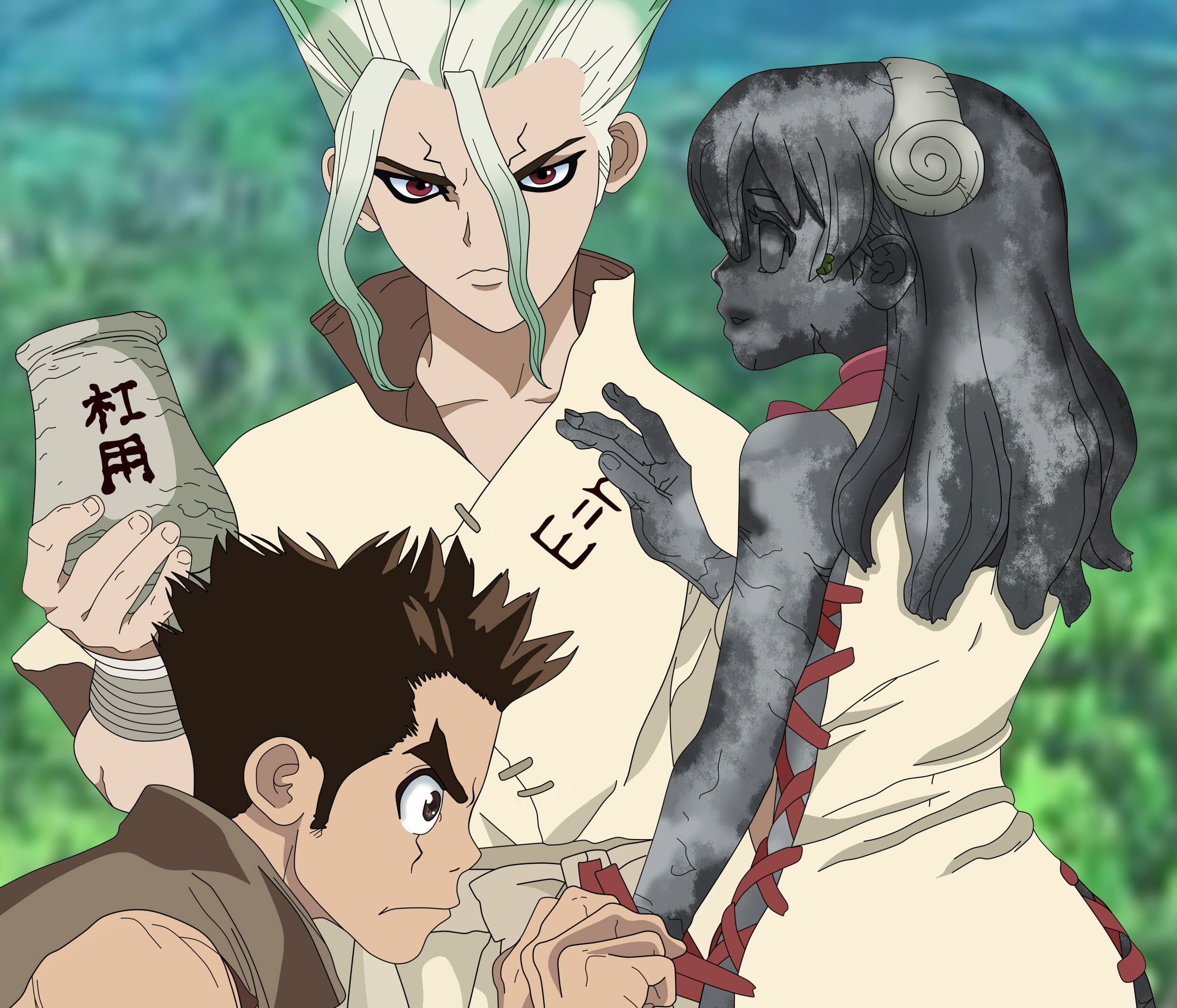 1080P, Taiju Oki, Senku Ishigami, Dr. Stone, Yuzuriha Ogawa, Anime, HD Wallpaper