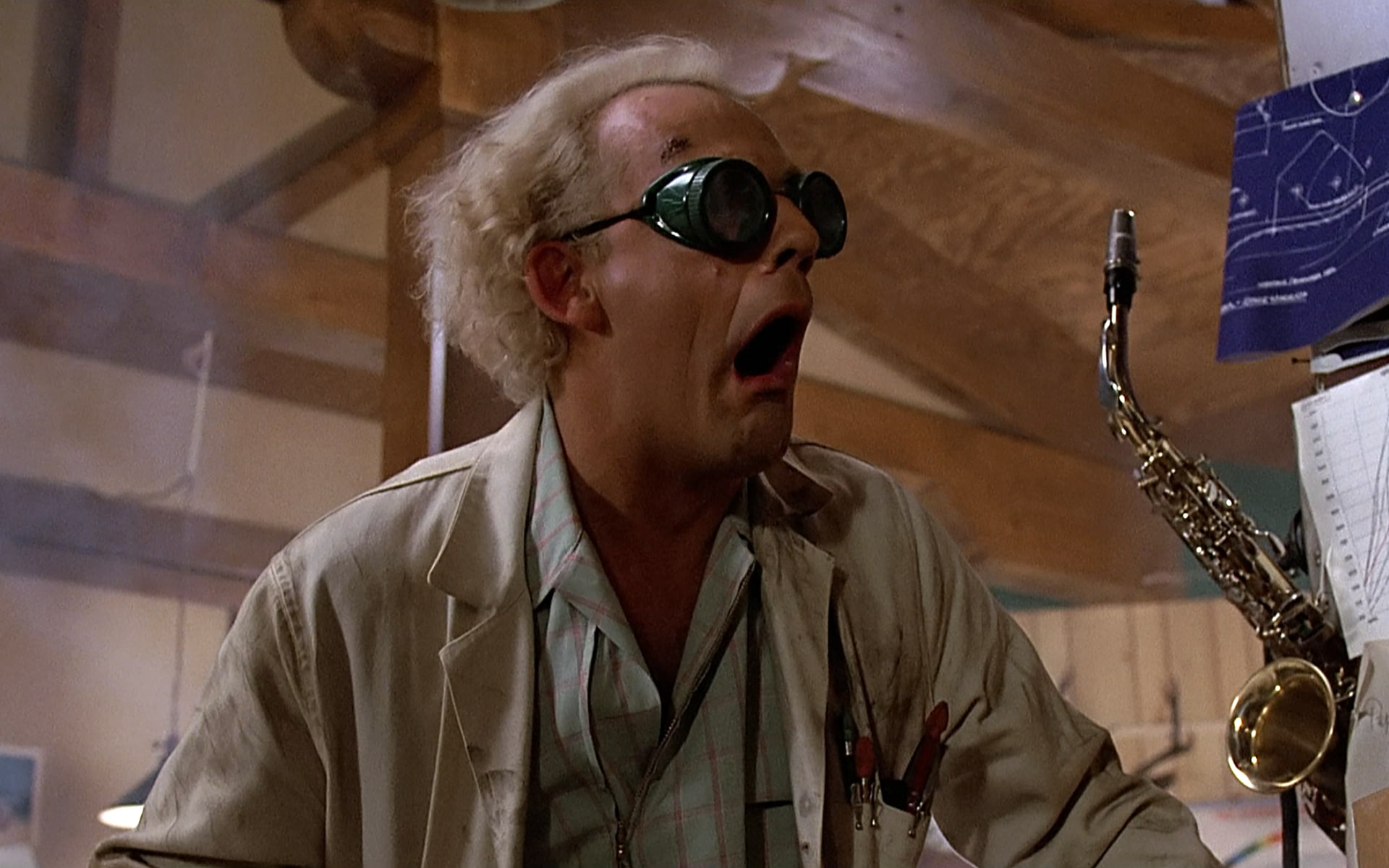 Dr. Emmett Brown, real people, leisure activity, glasses, adult, headshot, Back to the Future, Christopher Lloyd, one person, portrait, sunglasses, waist up, HD Wallpaper