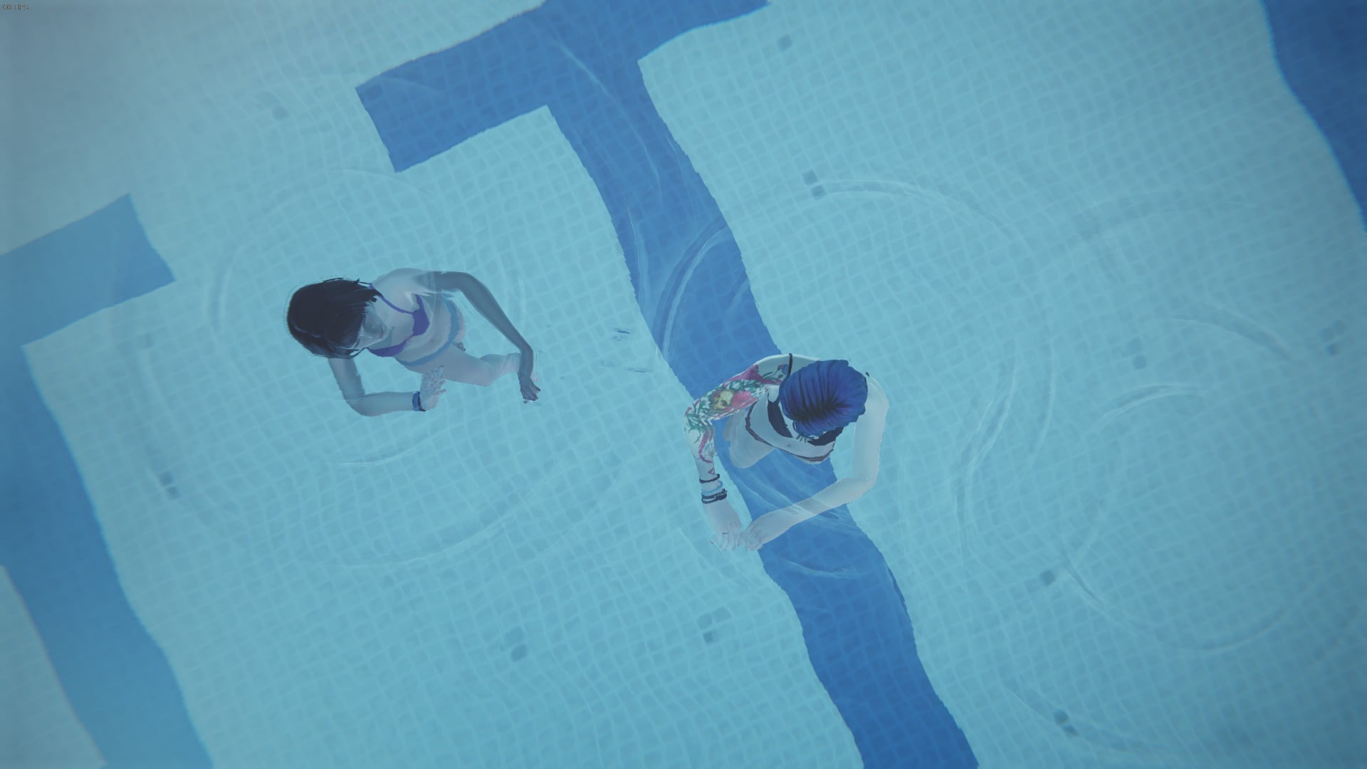 sunlight, high angle view, water, outdoors, shadow, two people, 1080P, Chloe Price, swimming, beach, land, leisure activity, sea, Life Is Strange, swimming pool, HD Wallpaper