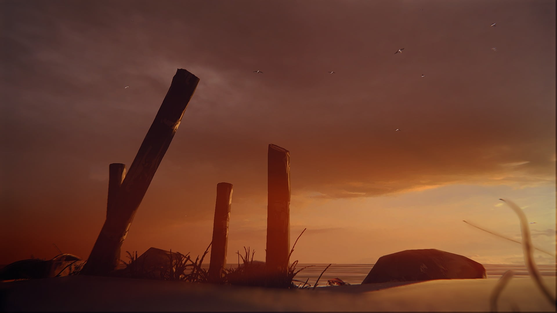 poles, wood - material, wooden, built structure, outdoors, tranquil scene, orange color, land, no people, tranquility, cloud - sky, wooden post, non-urban scene, HD Wallpaper