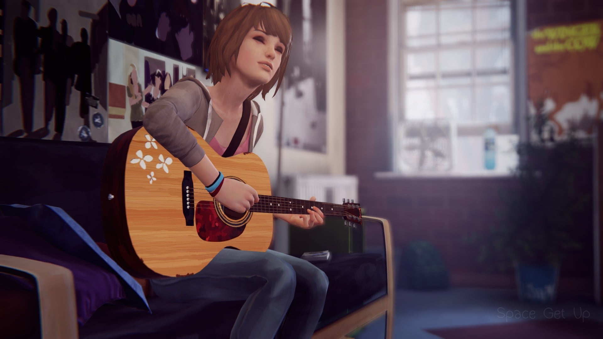 women, leisure activity, plucking an instrument, indoors, room, guitar, lifestyles, real people, musical equipment, string instrument, three quarter length, HD Wallpaper
