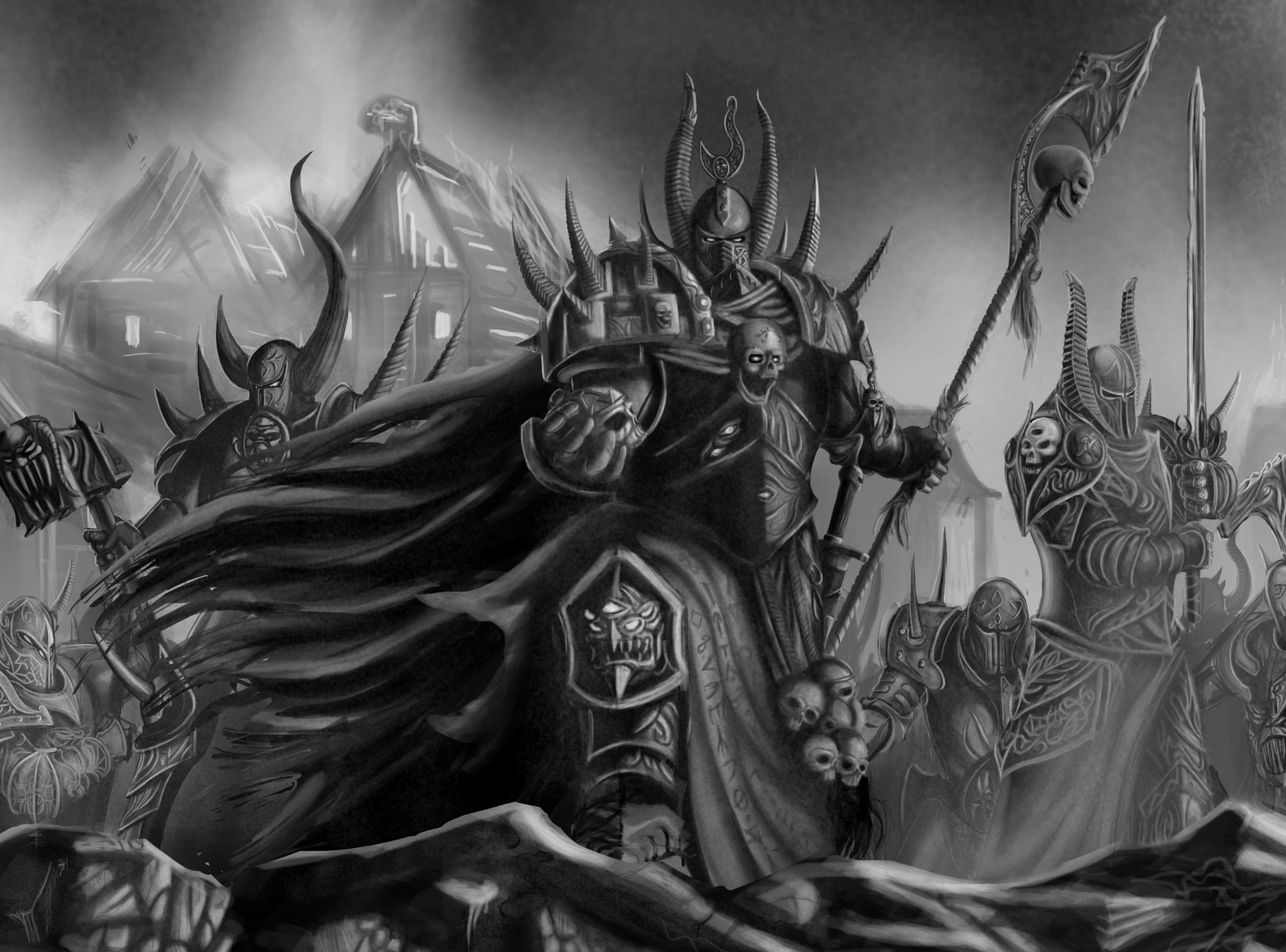 religion, warhammer 40k, the past, black, male likeness, art, animated, history, illustration, spirituality, no people, Battlefield, belief, character, HD Wallpaper