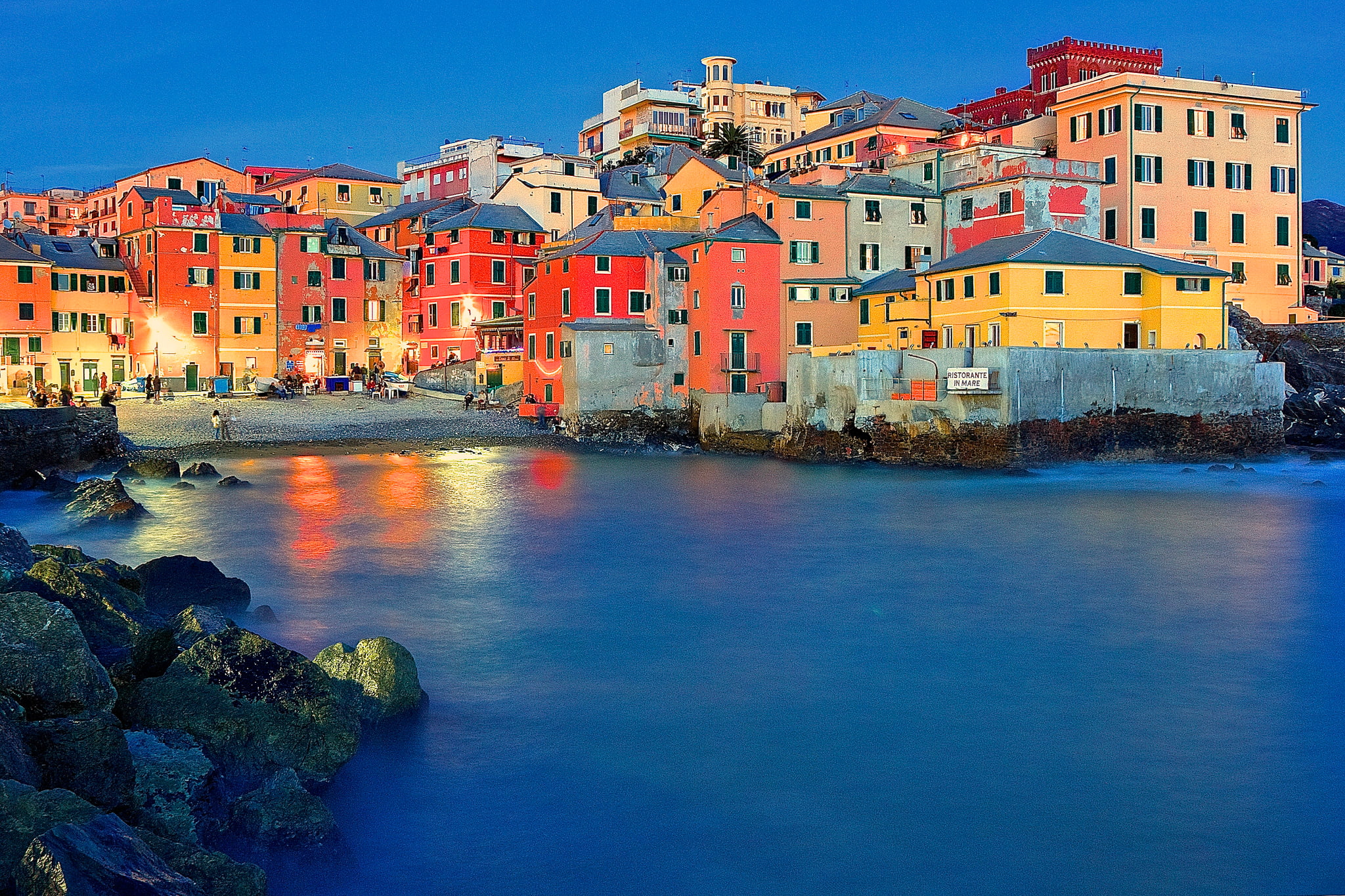 1080P, night, lights, Italy, Bay, home, Boccadasse, Genoa, HD Wallpaper