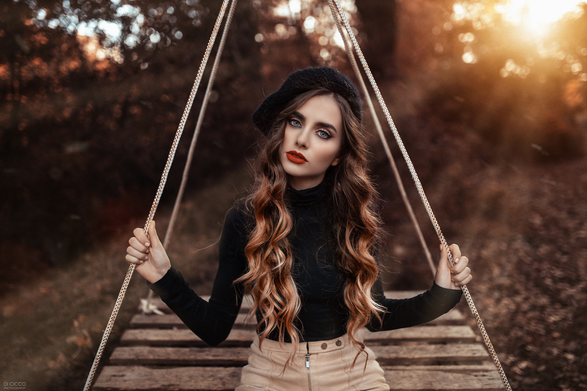 women, beautiful woman, outdoors, adult, blue eyes, wavy hair, one person, depth of field, sitting, beautiful people, nature, Alessandro Di Cicco, brown hair, HD Wallpaper