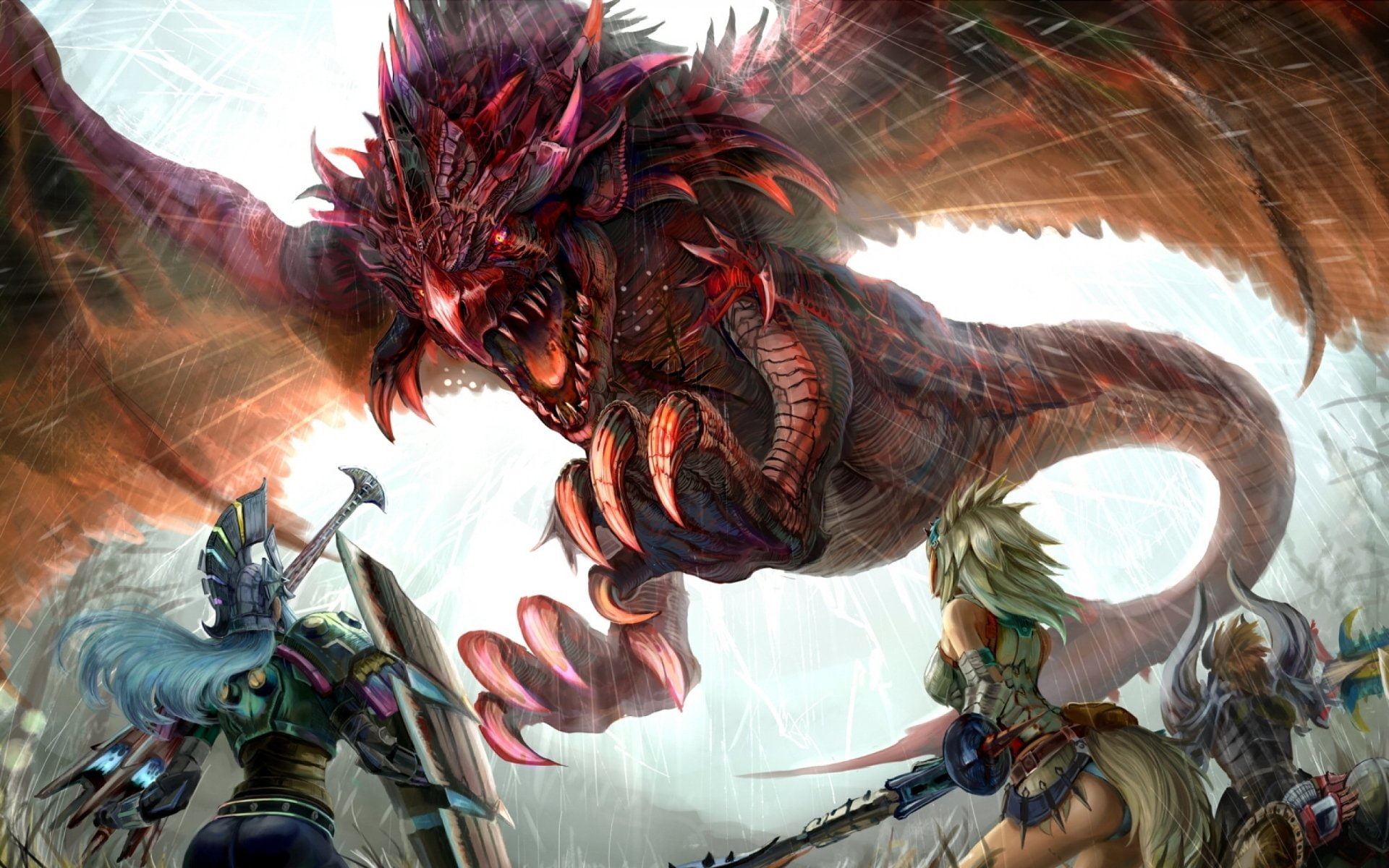 outdoors, sunlight, creativity, Video Game, statue, dragon, flowering plant, Creature, nature, representation, Monster Hunter Portable 3rd, Rathalos (Monster Hunter), HD Wallpaper