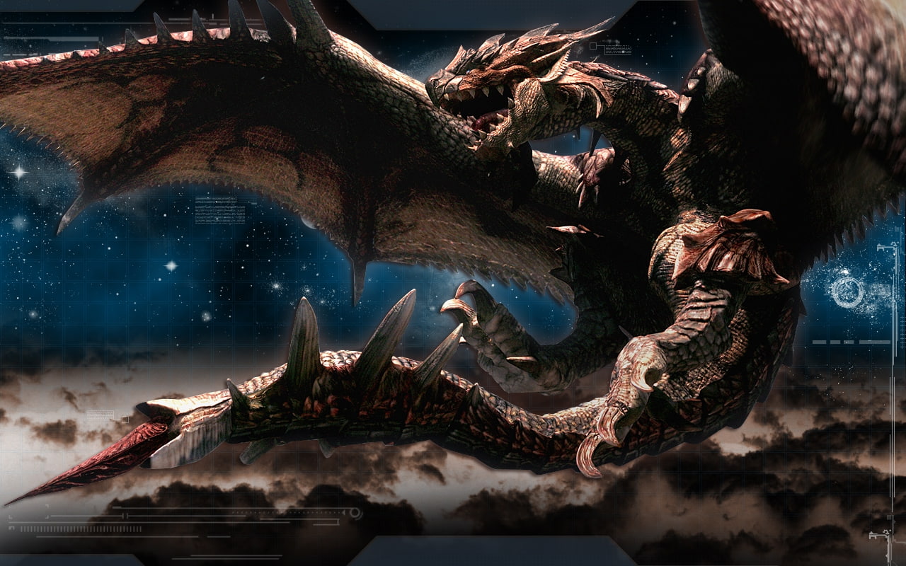 rathalos, hunter, monster, hd, space, x, 720P, art, stars, dragons, galaxies, HD Wallpaper